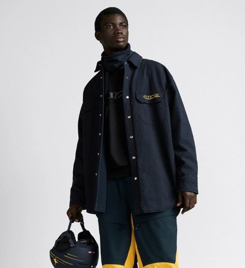 Dior o1w1db11025 513D583 Cotton Denim Overshirt in Navy Blue Size US XL / EU 56 / 4 - 3 Thumbnail