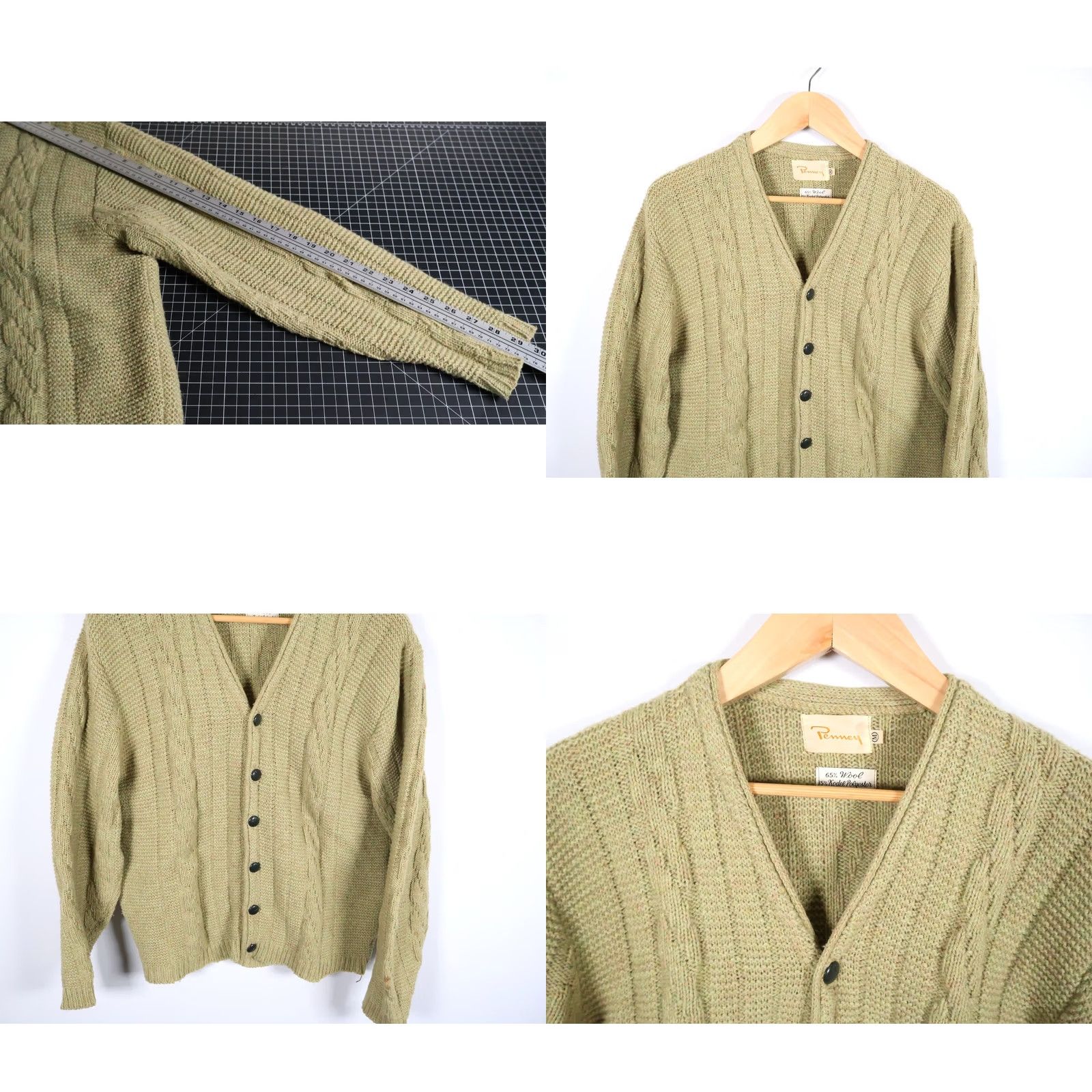 JCPenney VINTAGE JCPenney Sweater Men's Medium Green Wool Cardigan Cable Knit 60s Retro Mod VTG Size US M / EU 48-50 / 2 - 8 Thumbnail