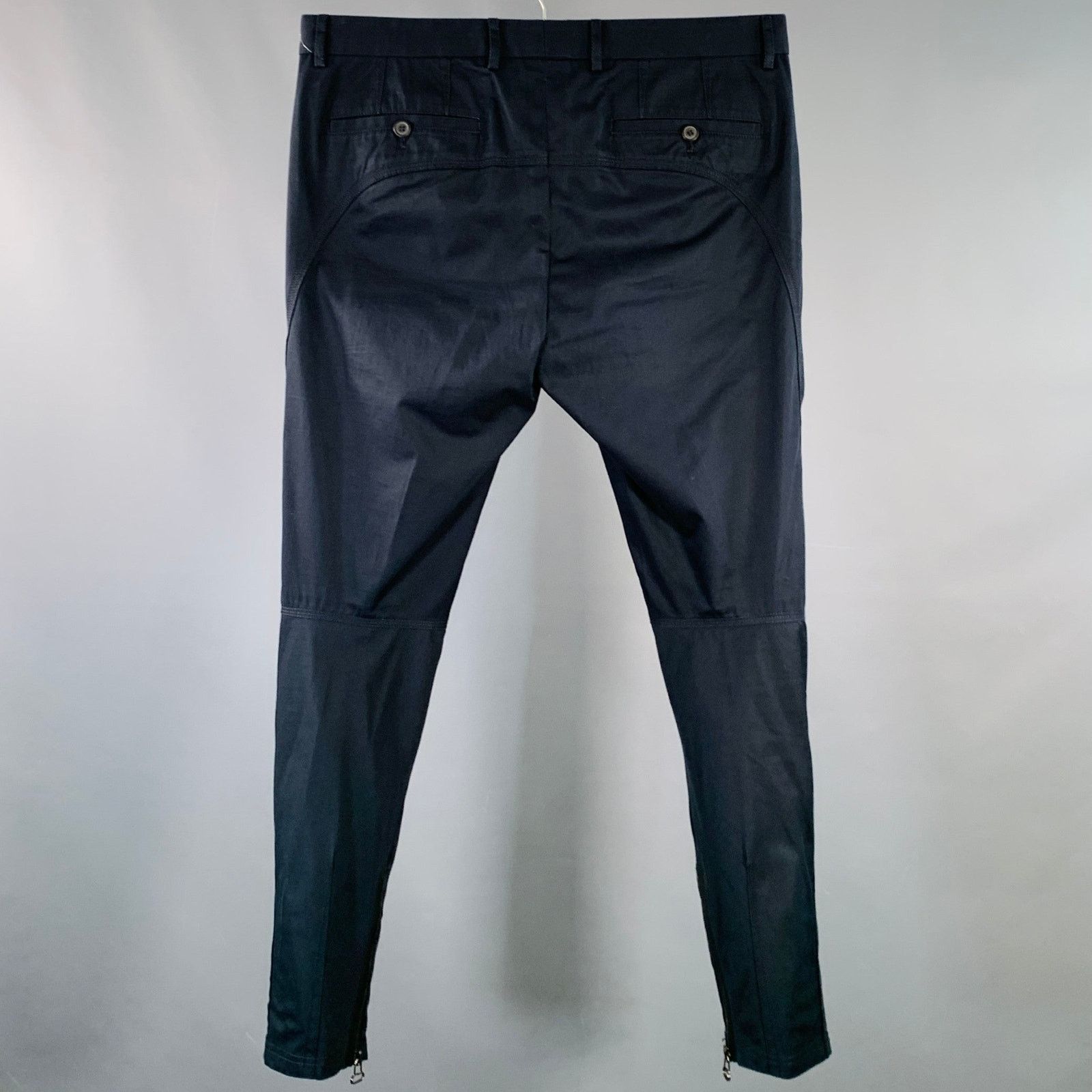 Lanvin Size 32 Navy Twill Cotton Tapered Ankle Zips Casual Pants Size US 32 / EU 48 - 2 Thumbnail