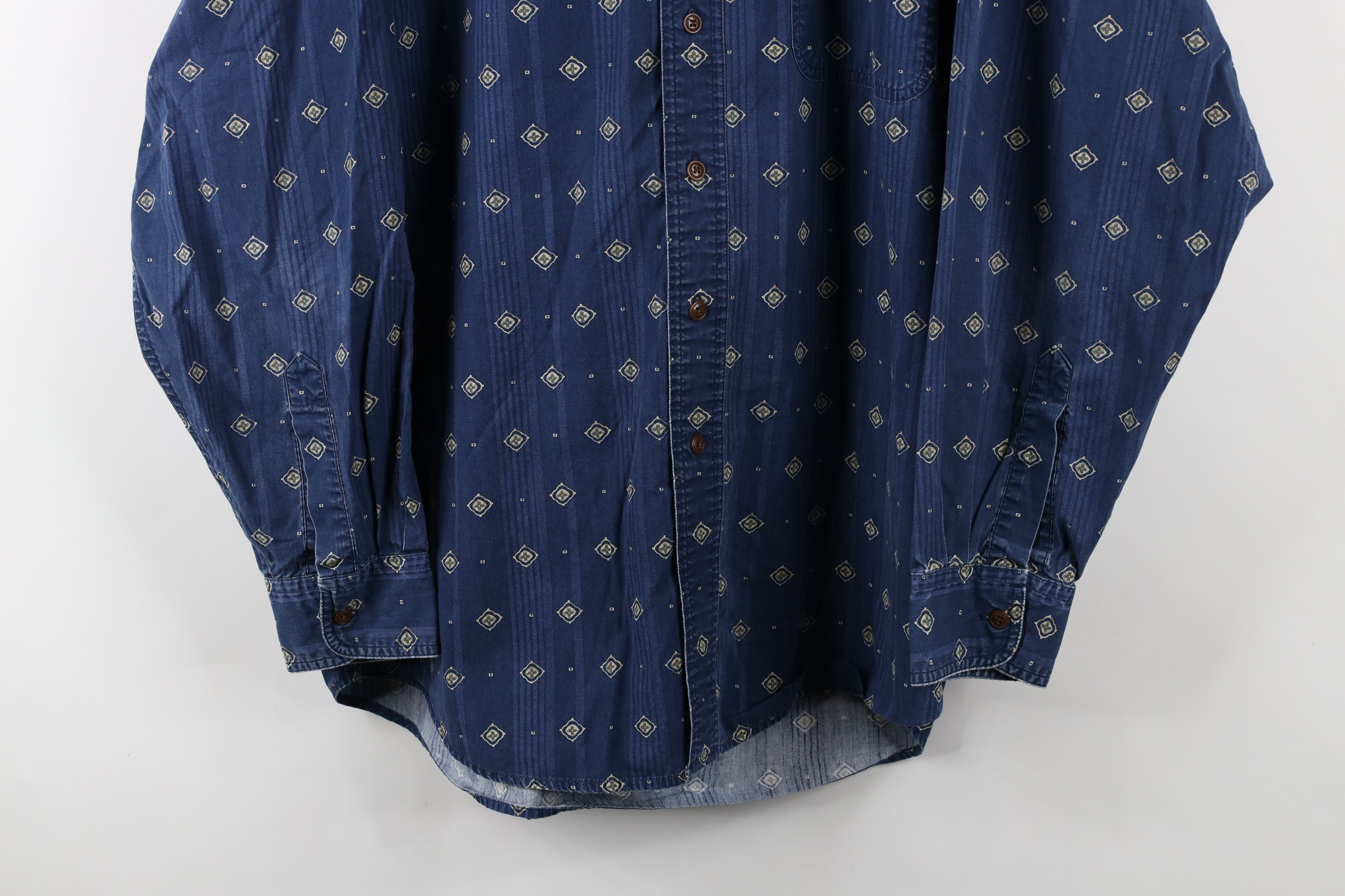 Ralph Lauren × Vintage Vintage 90s Chaps Ralph Lauren Geometric Collared Shirt Size US L / EU 52-54 / 3 - 3 Thumbnail