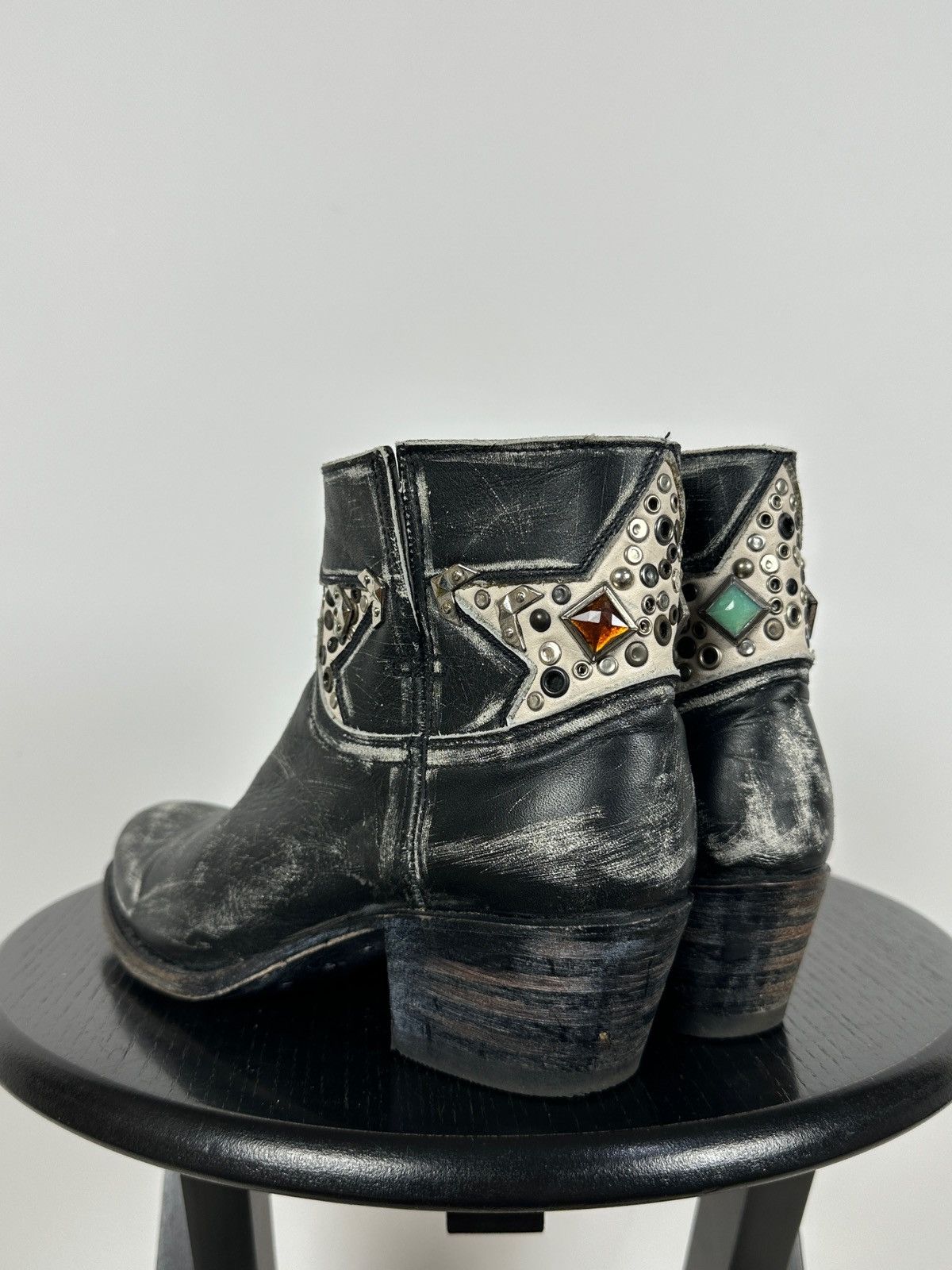 Sendra Sendra Distressed Leather Studded Western Ankle Biker Boots Size US 7 / IT 37 - 5 Thumbnail