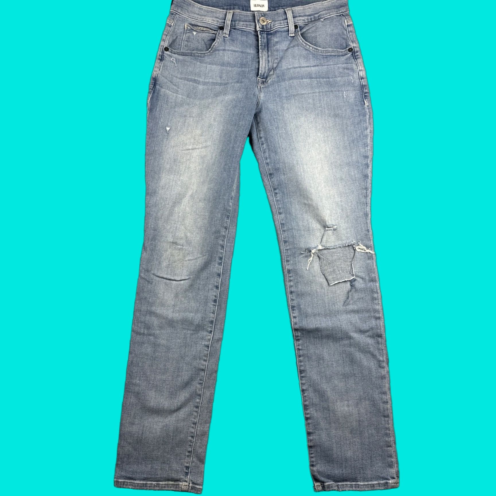 Hudson Hudson Jeans Mens 32x31 Blue Blake Slim Straight Stretch Denim Distressed Casual Jeans Shaft City Hipster Logo 5-Pocket Men Regular Jeans Slim Size US 32 / EU 48 - 1 Thumbnail