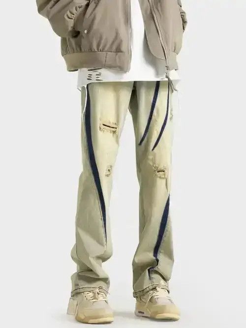 Designer × Jean Yellow mud color distressed jeans Size US 32 / EU 48 - 1 Thumbnail