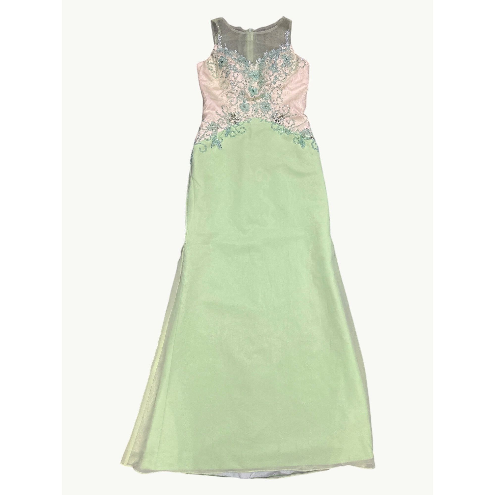 Other Appliqué Green Beaded Evening Gown Sheer Bodice Embellished Size S / US 4 / IT 40 - 8 Thumbnail
