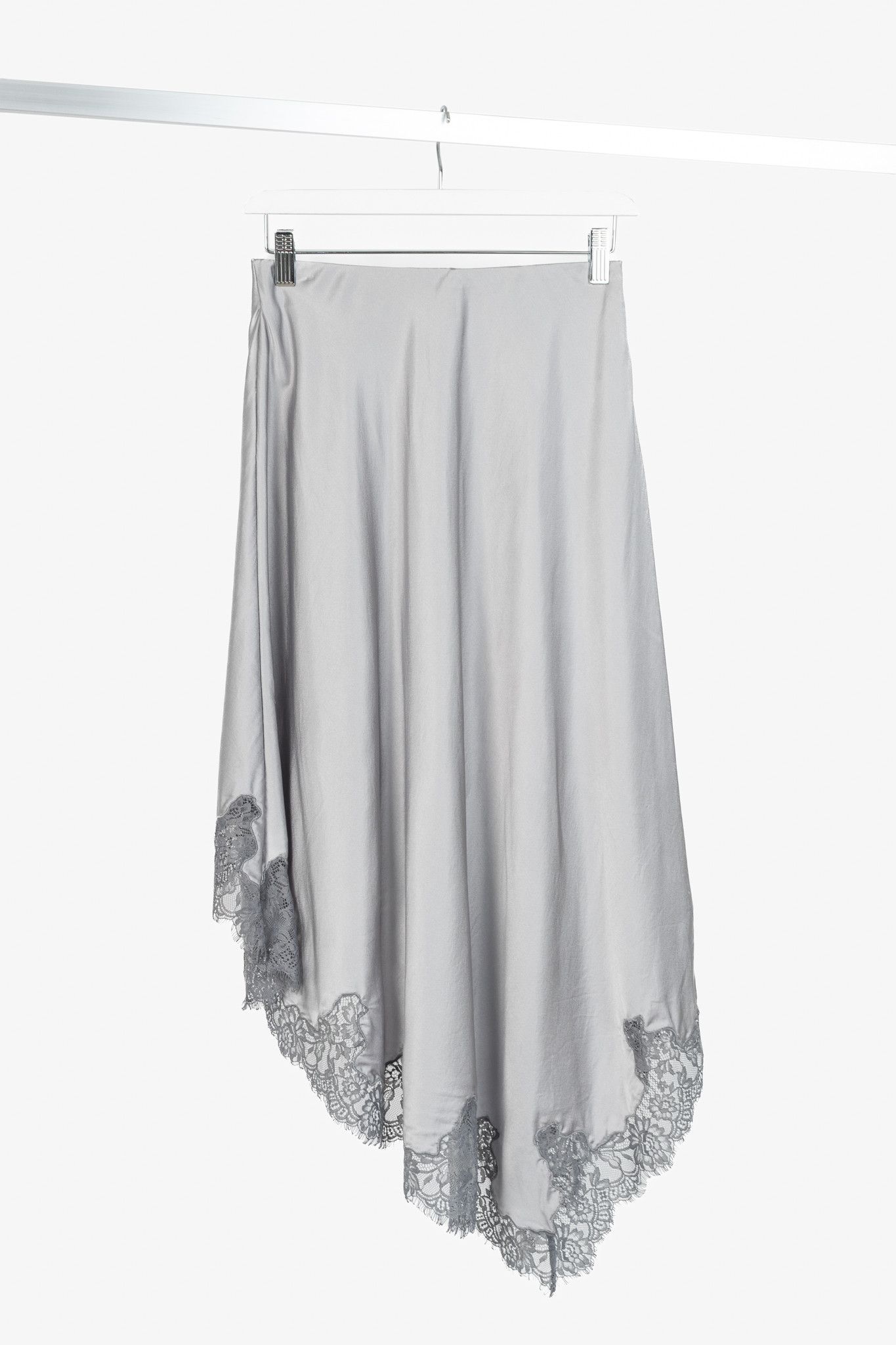 CAMI NYC CAMI NYC Analu Silk Satin Asymmetrical Lace-Hem Midi Skirt Size 25" / US 0 / IT 36 - 2 Thumbnail