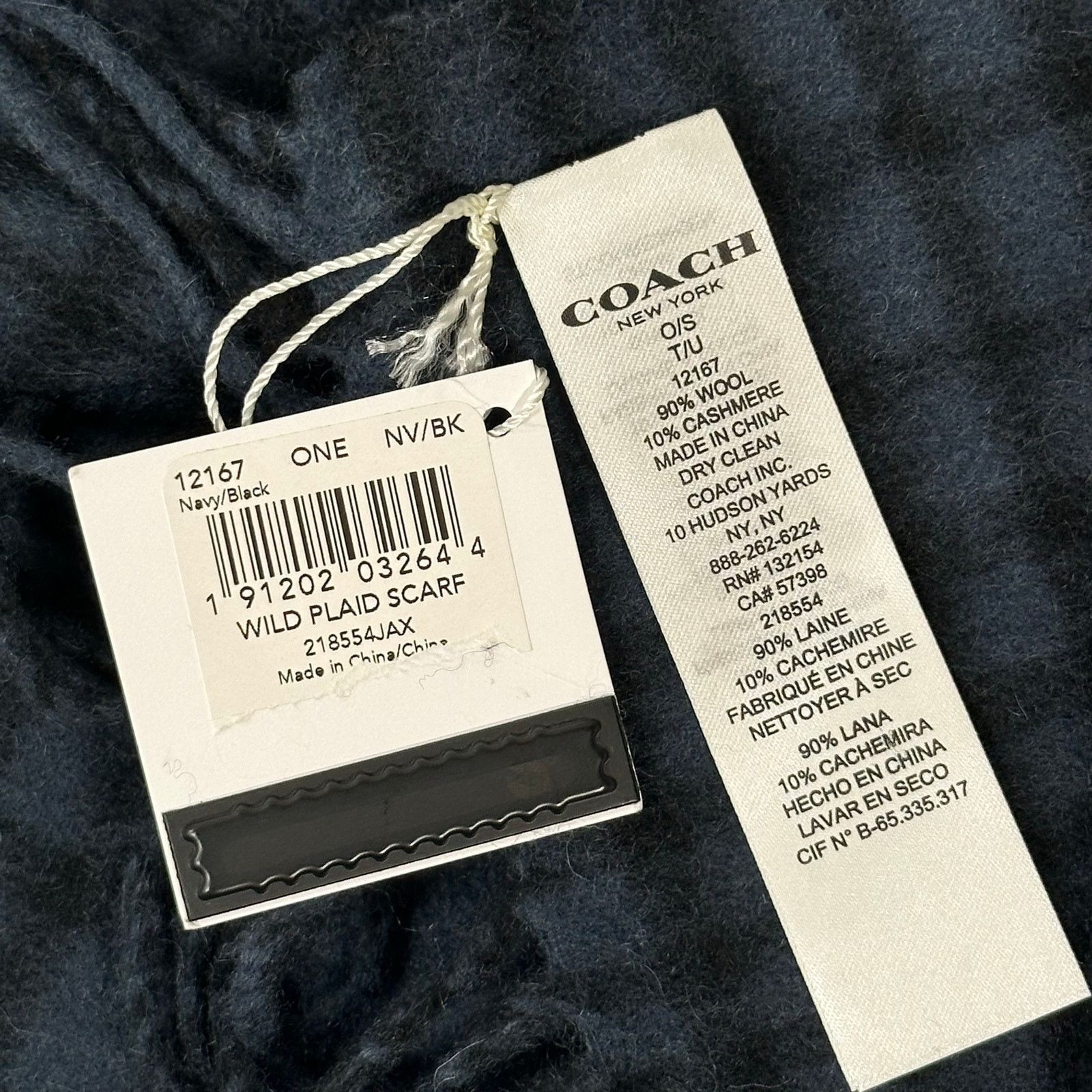 Coach Coach Wild Plaid Scarf Wool Cashmere Navy Black Size ONE SIZE - 4 Thumbnail