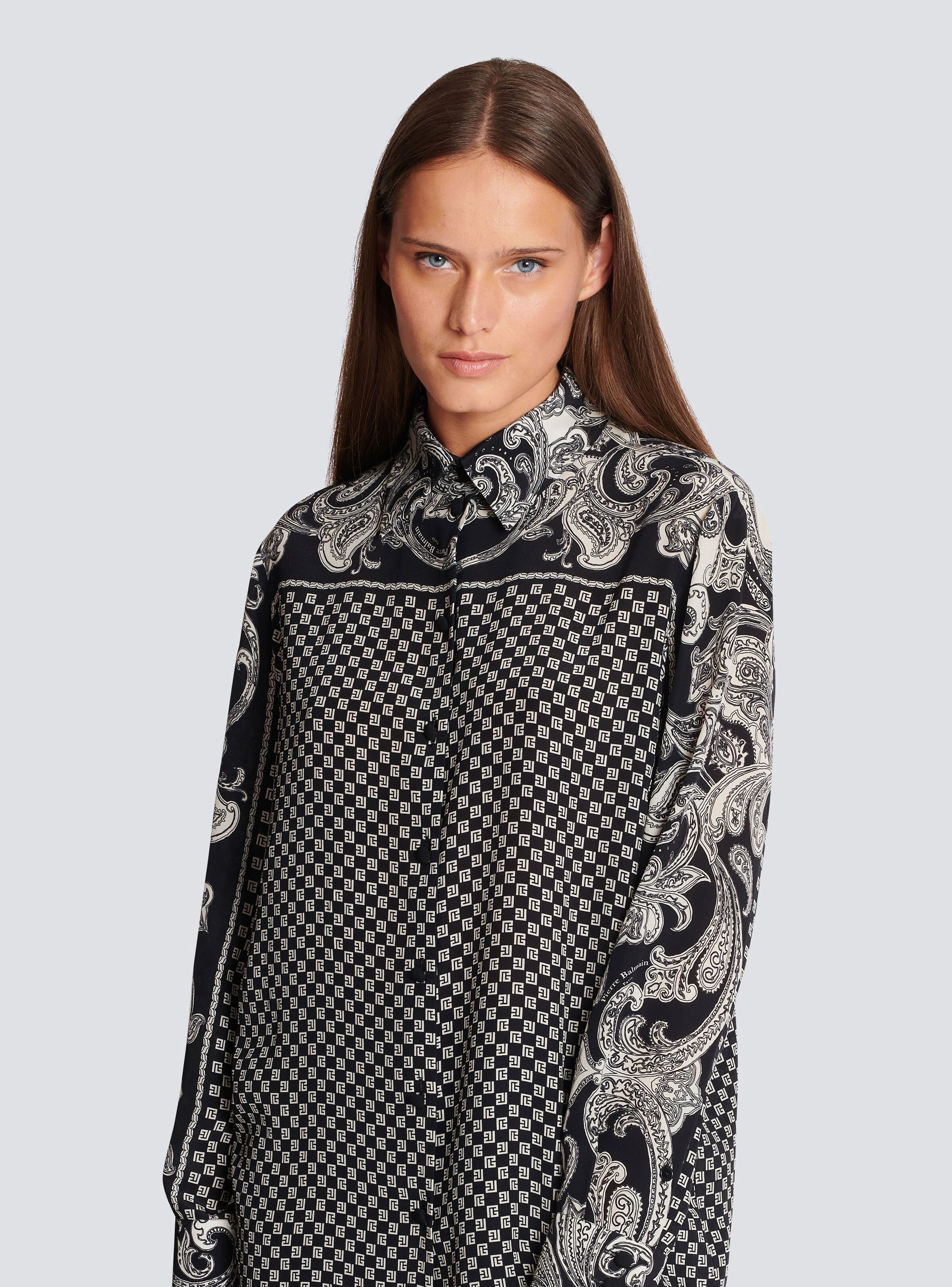 Balmain o1s1wg110825 Paisley Print Silk Shirt in Black Size L / US 10 / IT 46 - 7 Thumbnail