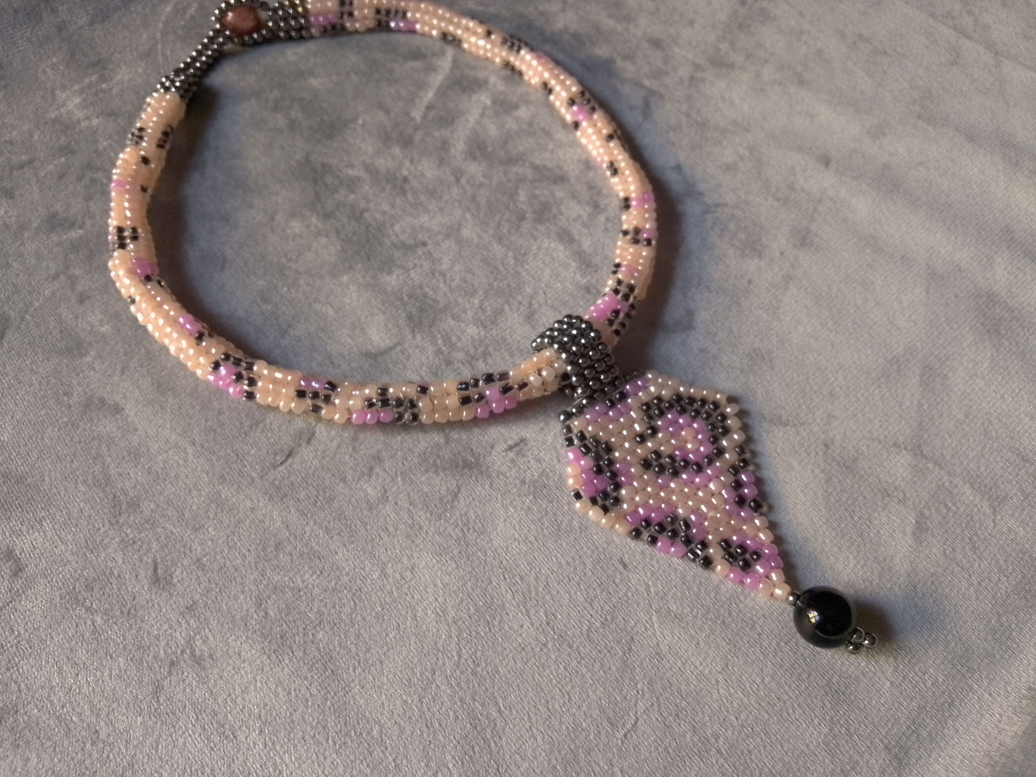 Handmade Necklace Leopard Spotted Pendant Black Pearl Tubular Size ONE SIZE - 4 Thumbnail