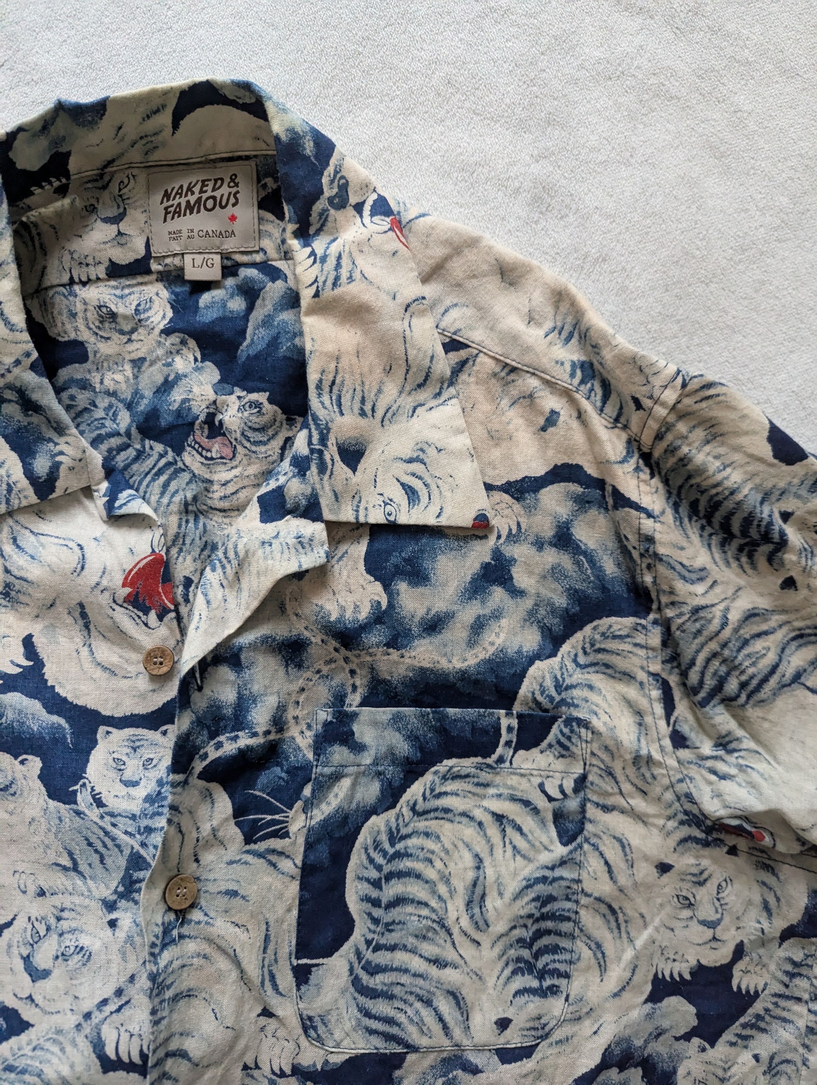 Japanese Brand Short Sleeve Easy Shirt - Indigo Tigers Size US L / EU 52-54 / 3 - 3 Thumbnail