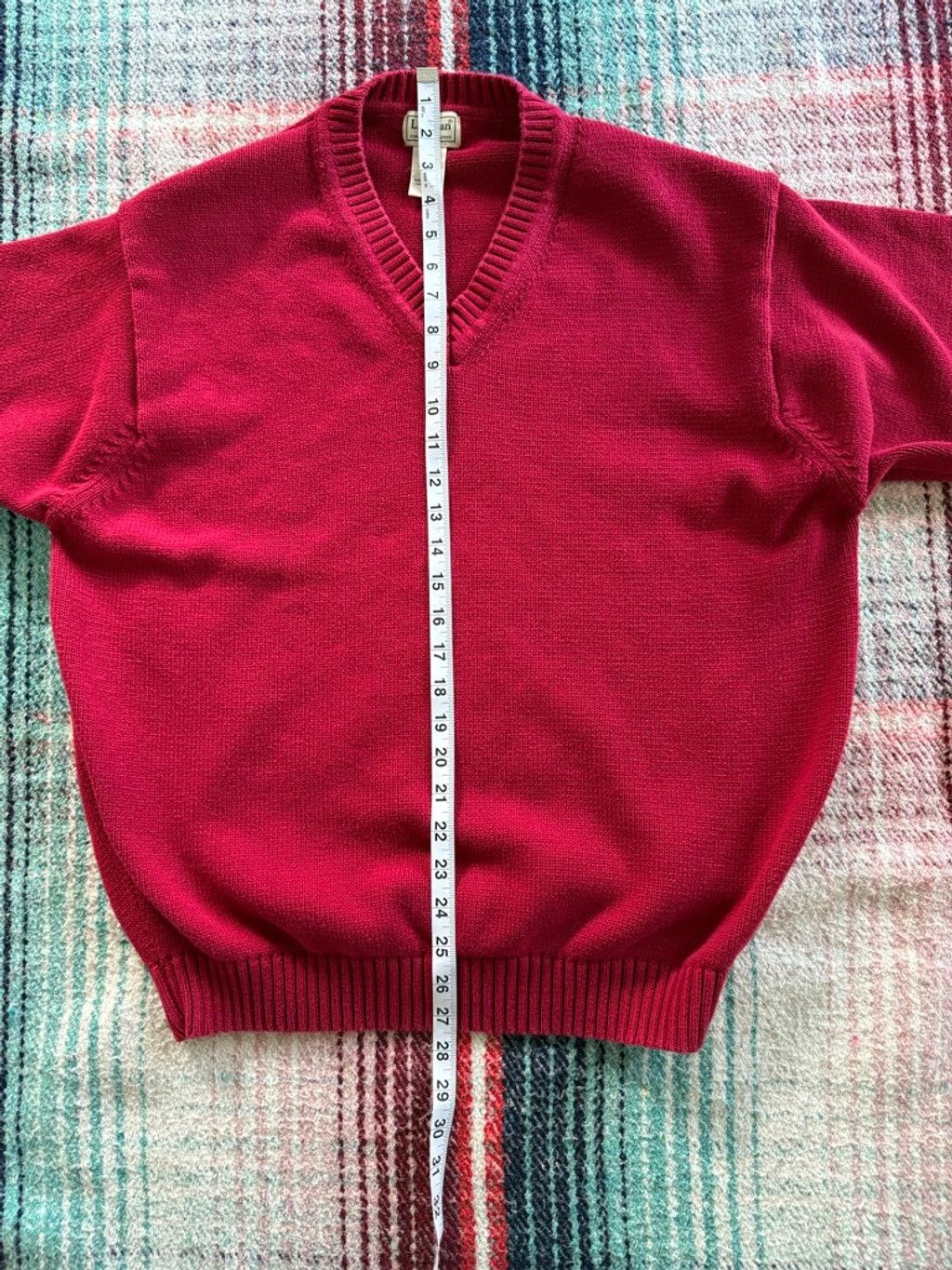 L.L. Bean × Vintage Vintage L.L.Bean V-Neck Cotton Sweater L Red Size US L / EU 52-54 / 3 - 6 Thumbnail