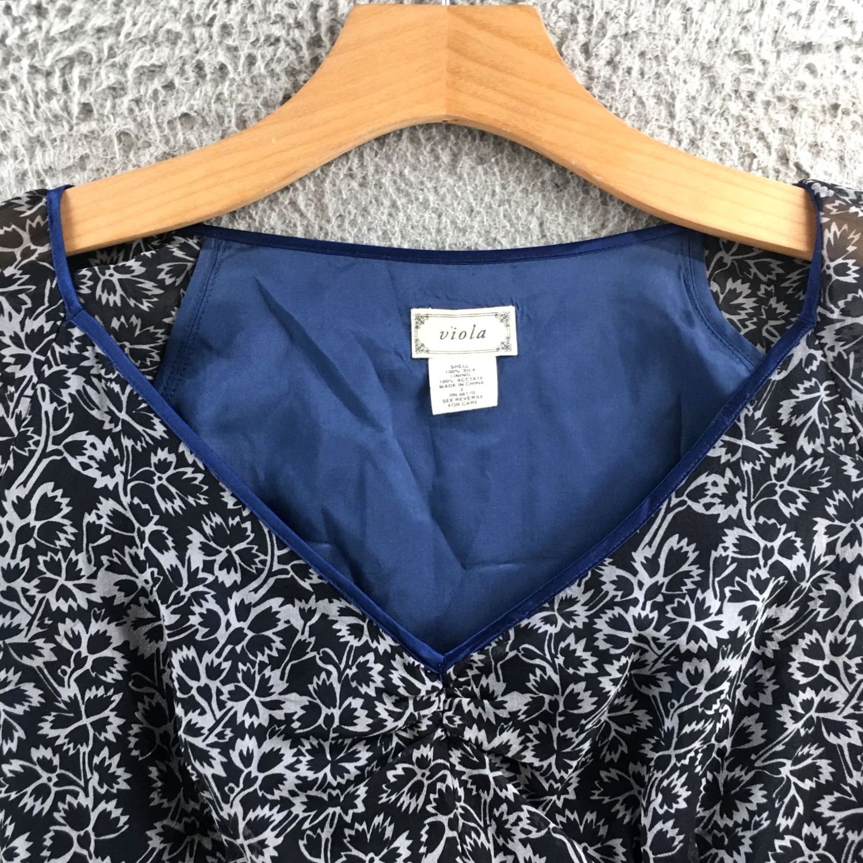 Vintage Viola Dress Blue/Black Floral Silk Empire Waist Fit & Flare Cap Sleeve Womens 2 Dress Size XS / US 0-2 / IT 36-38 - 3 Thumbnail