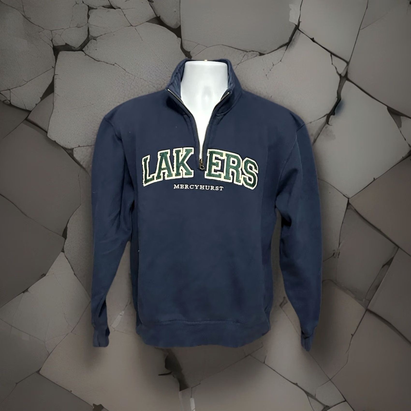 Jansport VTG Mercyhurst University 1/4 Zip Pullover Unisex Adults Medium Navy Blue Stitched Logo Zipper Mock Neck Athletic Shirt Pullover 1/4 Zip Size US M / EU 48-50 / 2 - 3 Thumbnail