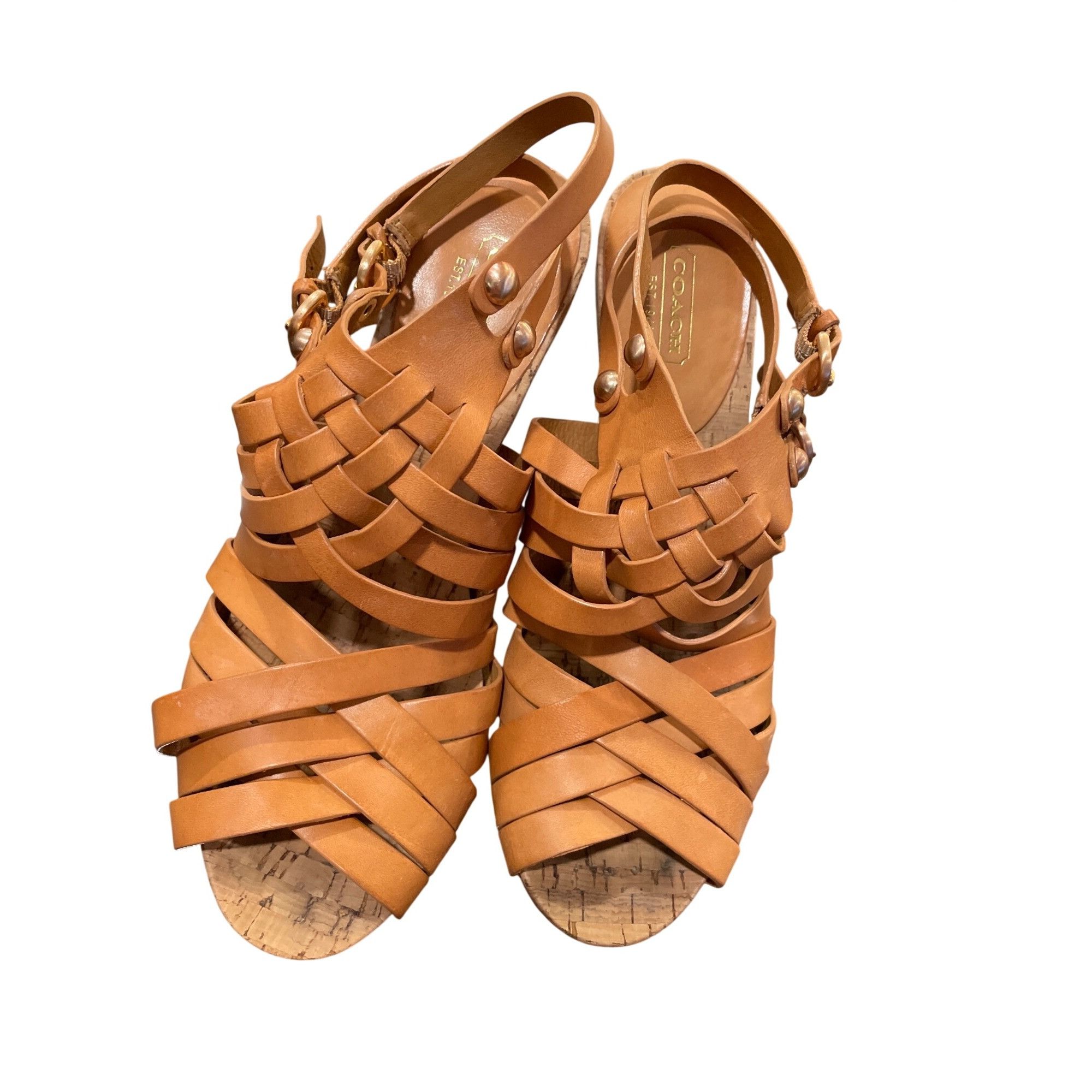 Coach Coach wms brown leather strappy open toe 4" block dress heel Size US 9 / IT 39 - 14 Thumbnail
