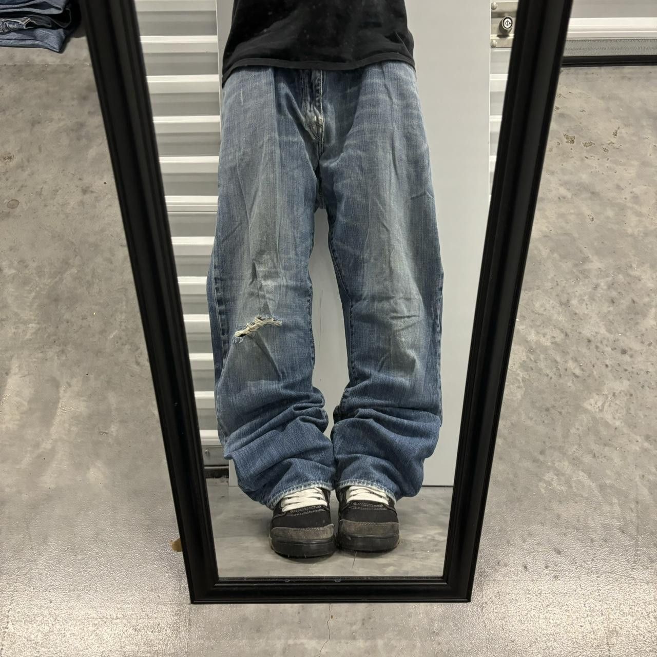 Japanese Brand × Vintage Crazy Vintage Y2K/2000s Grunge Distressed Dark Wash Skater Denim Jeans! Size US 38 / EU 54 - 1 Thumbnail