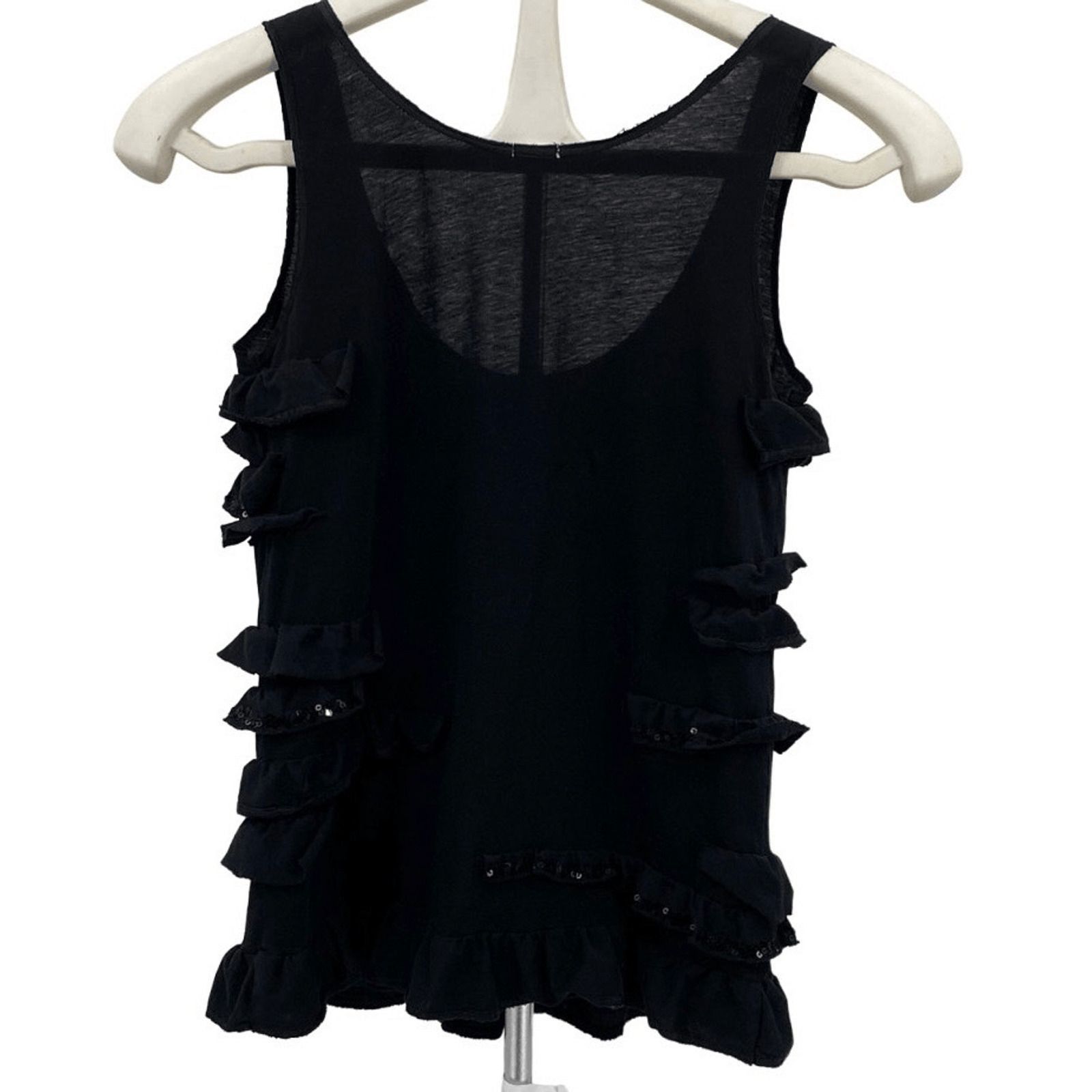 J.Crew J. Crew Black Sleeveless Scoop Neck Layered Ruffle Sequins Tank Top Size 2XS Size XXS / US 00 / IT 34 - 2 Thumbnail