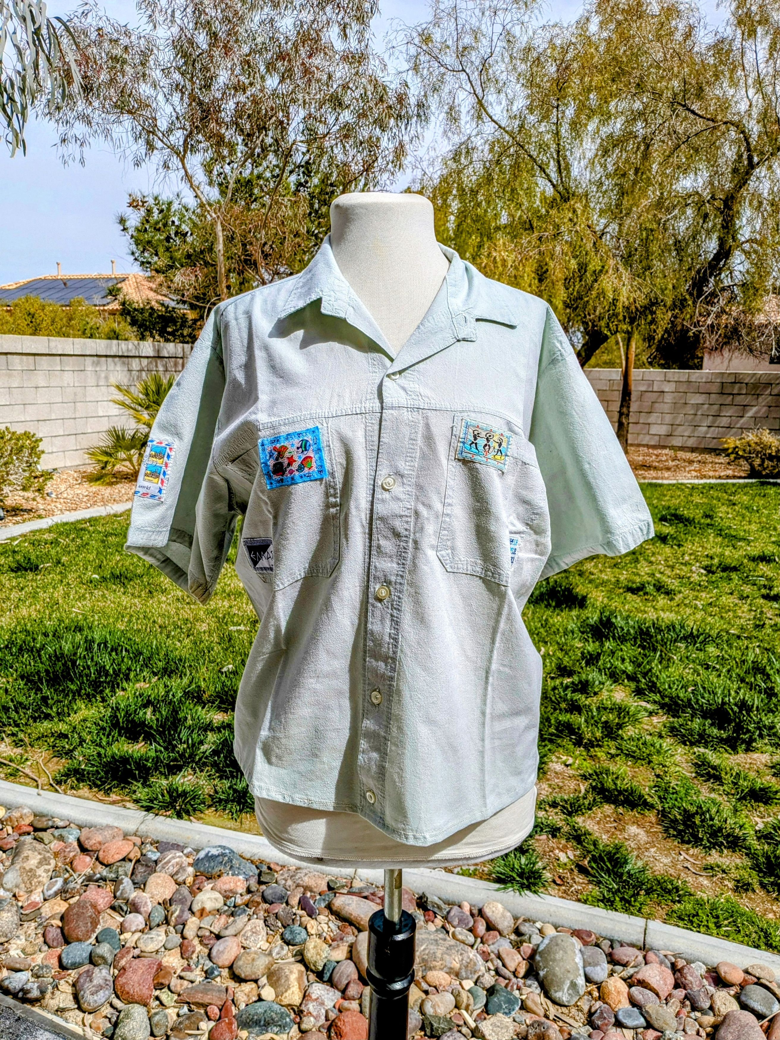 Designer Greece Tourist Travel Button-Down S/S Patches Shirt Size M / US 6-8 / IT 42-44 - 1 Thumbnail
