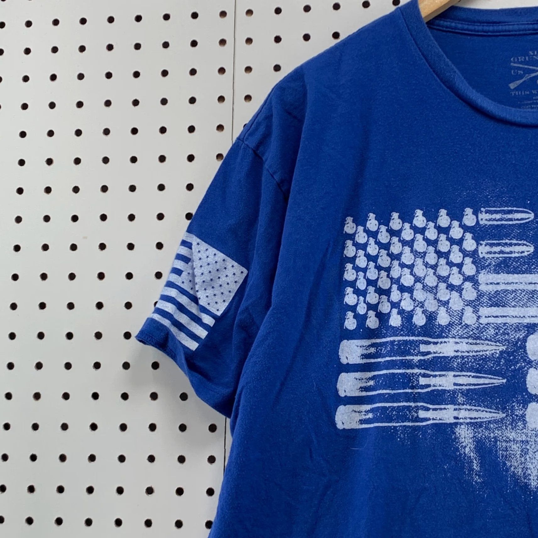 Vintage Grunt Style Shirt Blue Bullet Flag Graphic Fits Adult Large Short Sleeve 23x28.5 Size US L / EU 52-54 / 3 - 5 Thumbnail