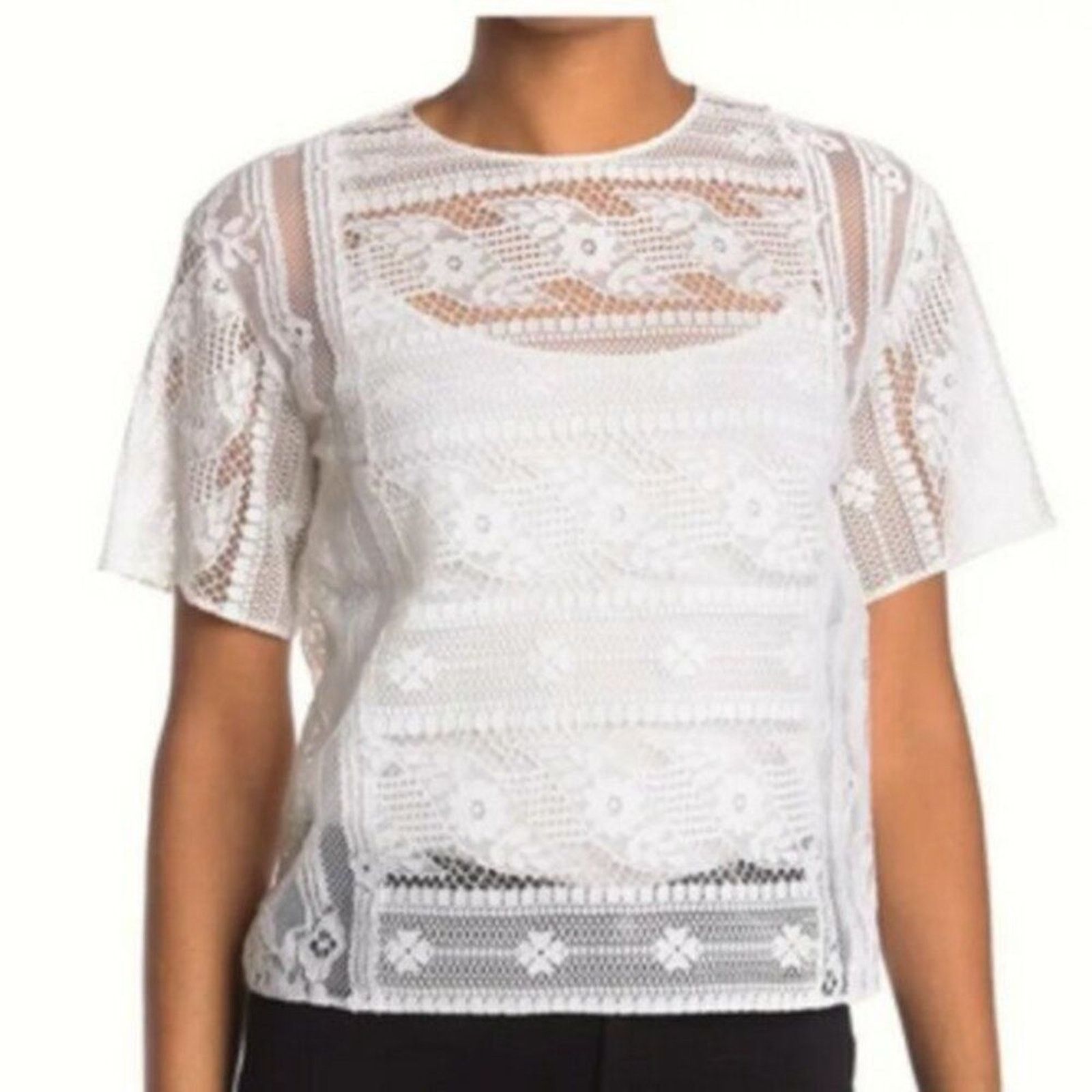 Valentino Valentino Lace Short Sleeve Shirt White size 6 Size M / US 6-8 / IT 42-44 - 1 Thumbnail
