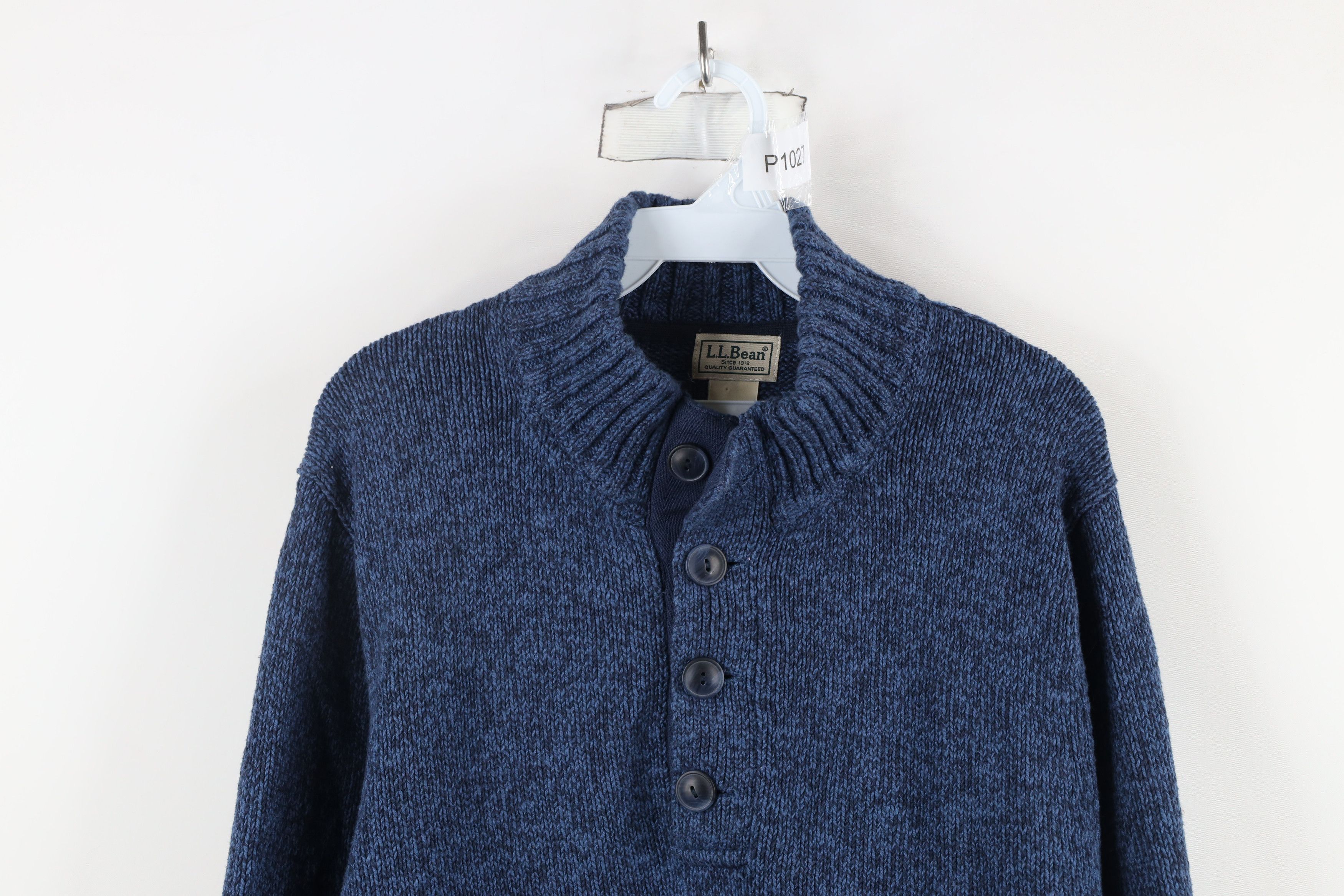 L.L. Bean × Vintage Vintage LL Bean Ribbed Knit Henley Pullover Sweater Blue Size US L / EU 52-54 / 3 - 2 Thumbnail