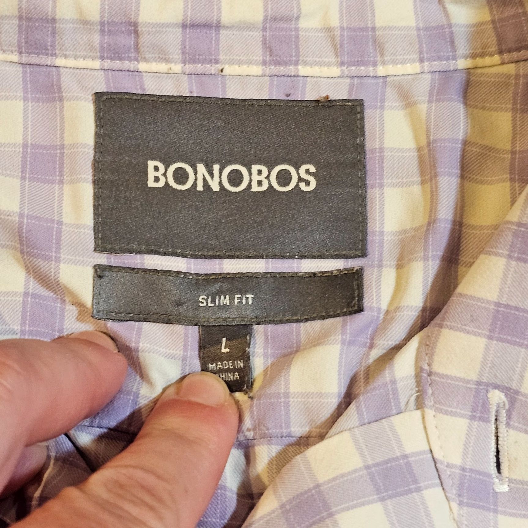 Bonobos Bonobos Shirt Mens Large Purple White Gingham Plaid Slim Button-Front Career Dress Shirt Size US L / EU 52-54 / 3 - 3 Thumbnail