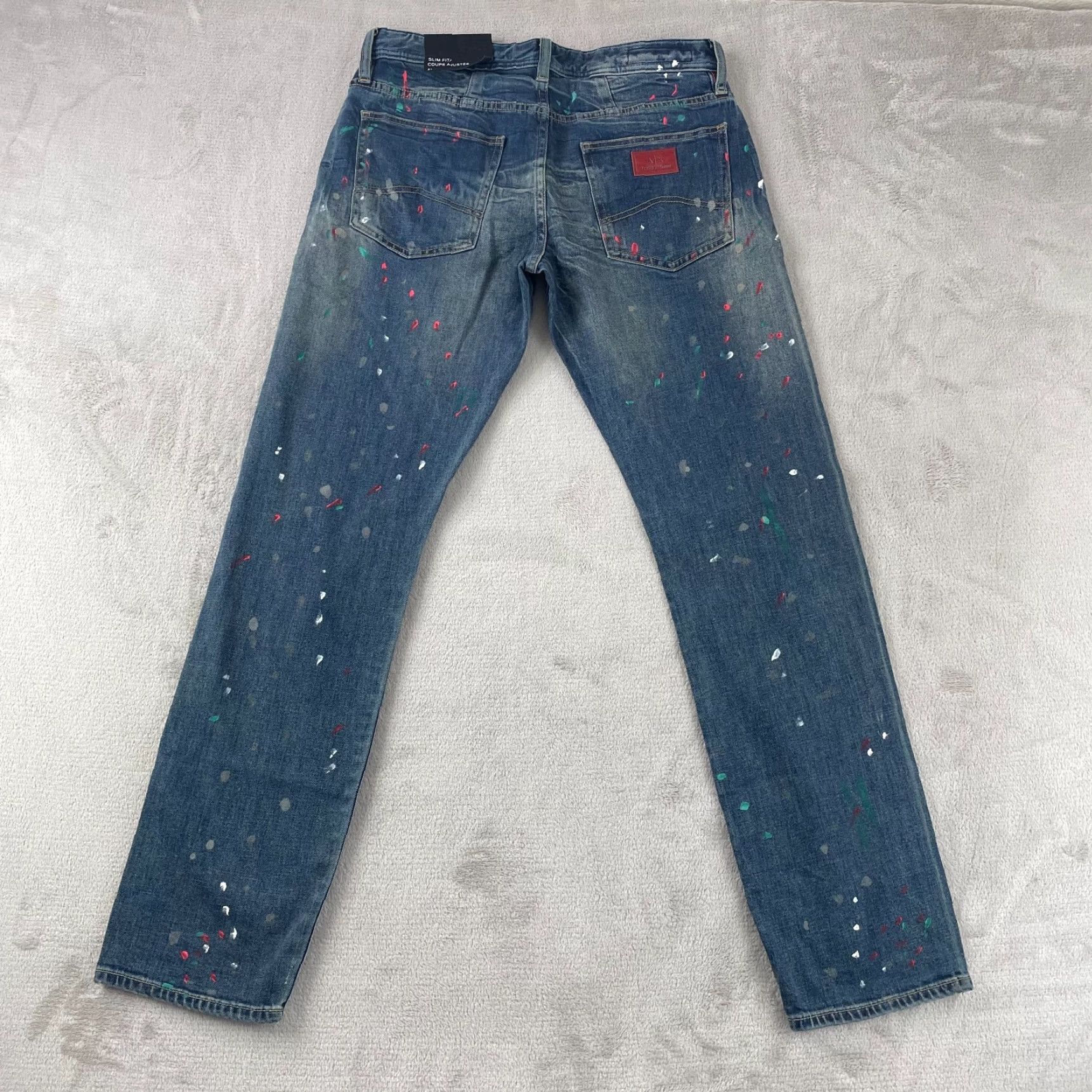 Armani Exchange Armani Exchange Jeans Men 31x32 Blue Paint Splatter Slim Fit Designer NWT Size US 31 - 6 Thumbnail