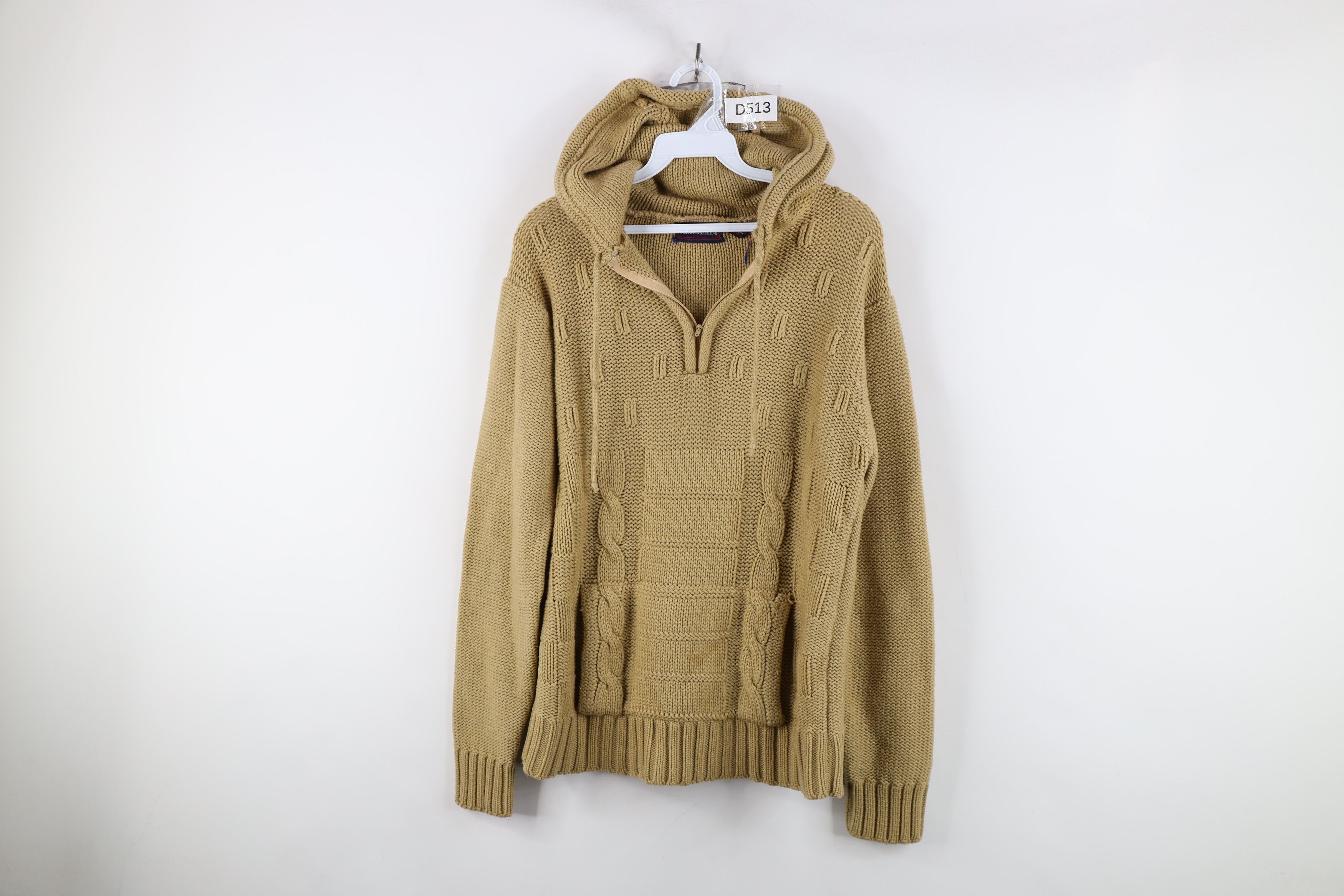 Vintage Vintage 90s Streetwear Ribbed Cable Knit Hoodie Sweater Size M / US 6-8 / IT 42-44 - 1 Thumbnail