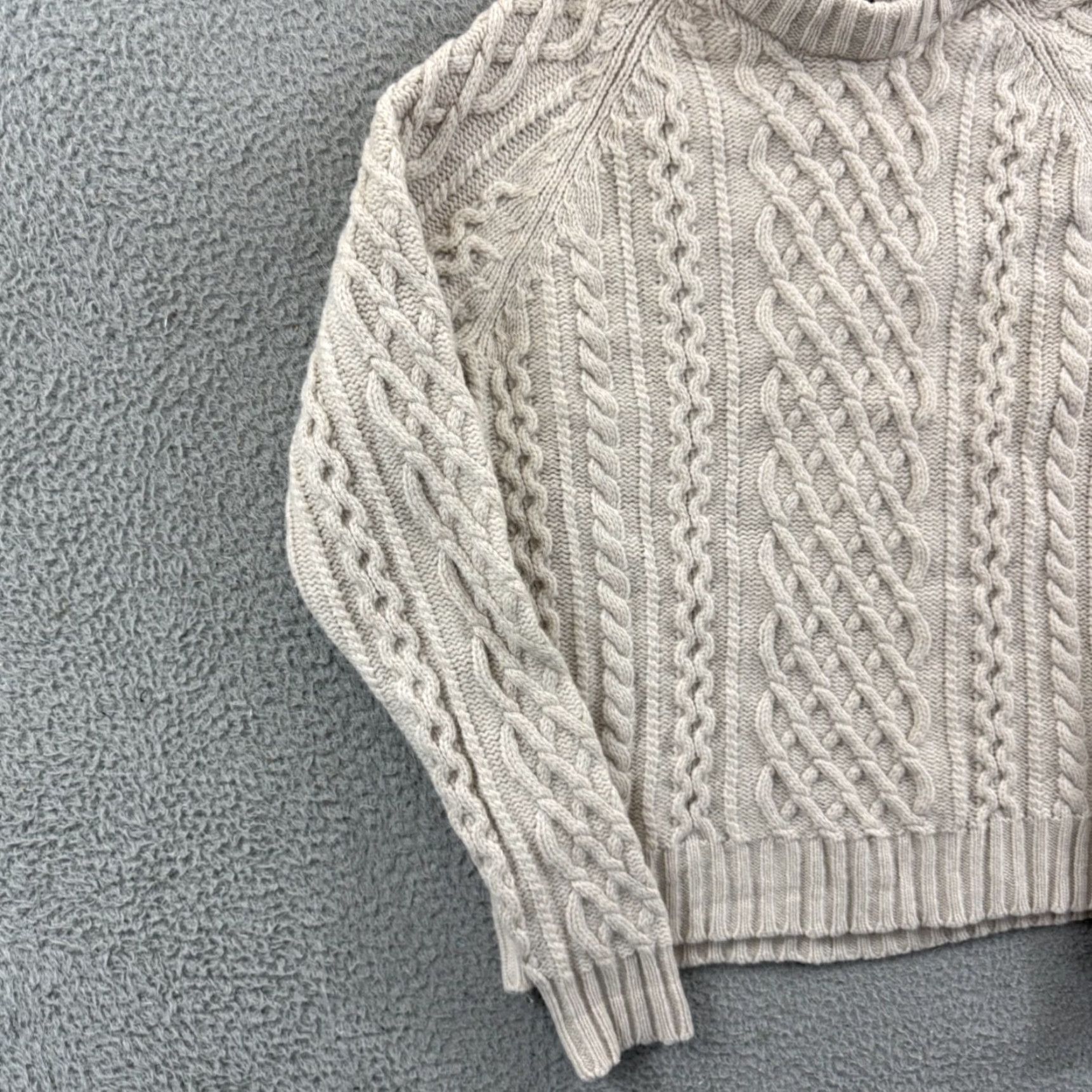 Lands' End Lands' End Sweater Mens Medium Beige Cable Knit Long Sleeve Pullover Casual Preppy Outdoor Wool Cotton Size US M / EU 48-50 / 2 - 4 Thumbnail