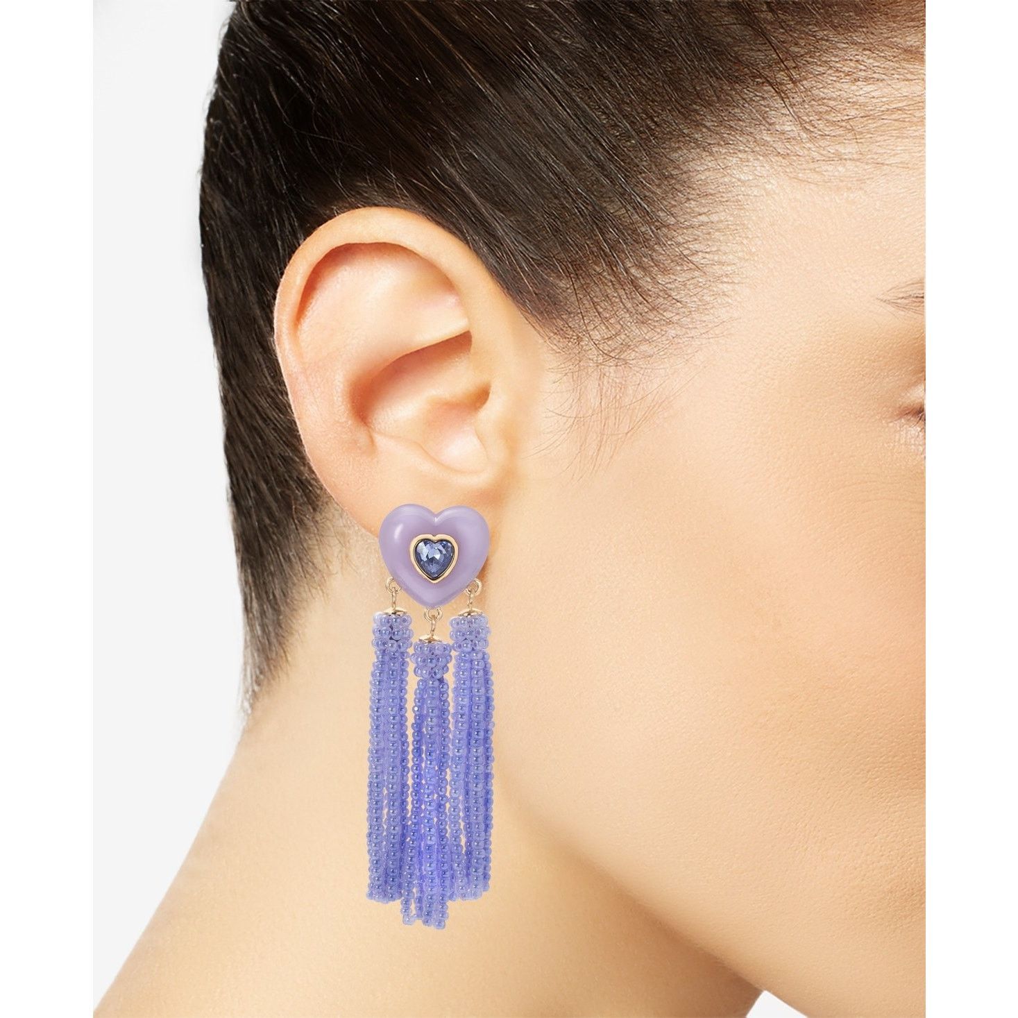 Other ON 34th Crystal Heart Earrings w/ Purple Beaded Fringe Size ONE SIZE - 8 Thumbnail