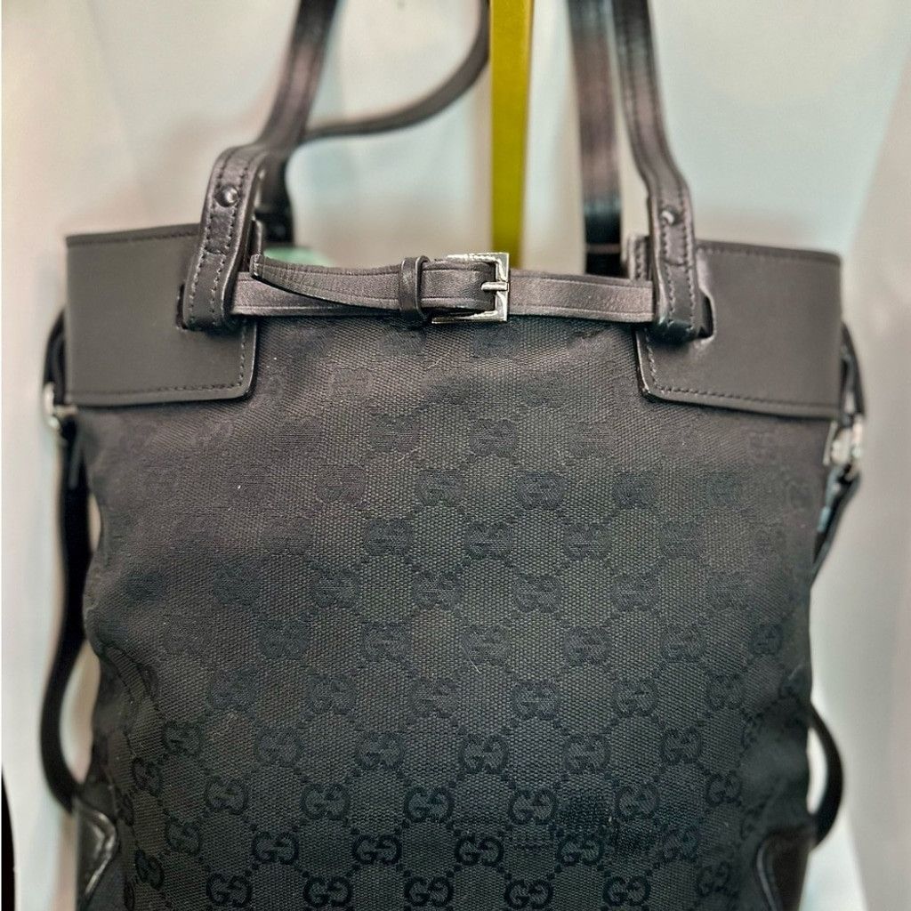 Gucci Gucci Black GG Mono Belted Bag Bucket Tote, Silver Hardware Size ONE SIZE - 1 Thumbnail