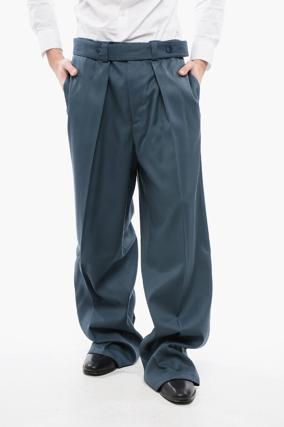 Jil Sander og1mm0625 Straight Leg Virgin Wool Pant in Blue Size US 30 / EU 46 - 1 Thumbnail
