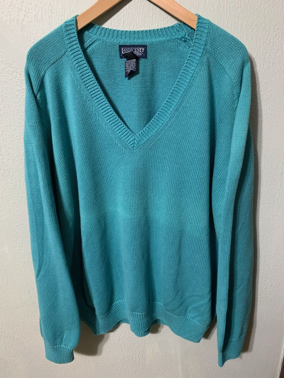 Vintage Vintage Lands End Turquoise Knit Sweater Size US L / EU 52-54 / 3 - 1 Thumbnail