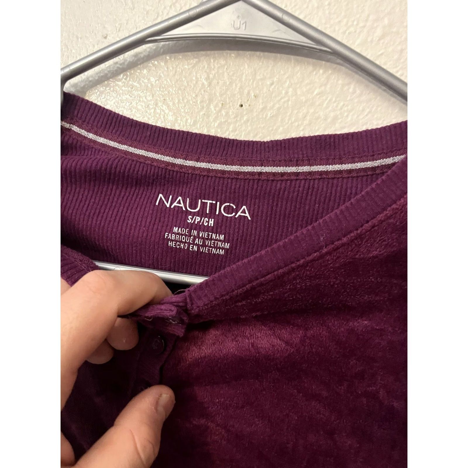 Nautica Nautica Shirt Women S Purple Velour Long Sleeve Henley Lounge Cozy Top Size S / US 4 / IT 40 - 2 Thumbnail
