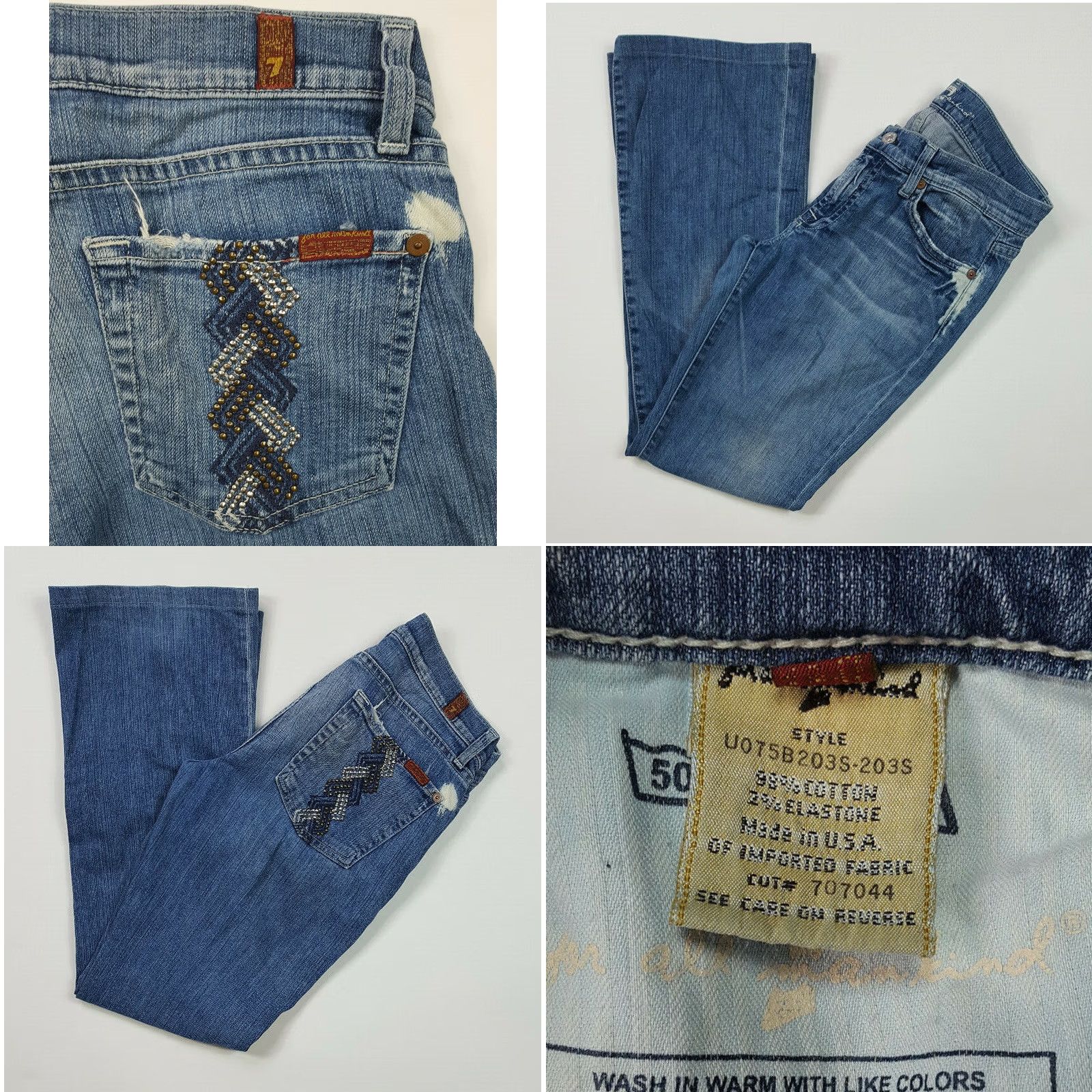 7 For All Mankind VINTAGE 7 For All Mankind Women's Low Rise Boot Jeans Distressed 29 Blue 90s Retro Y2K Fashion Mens? Size 29" - 8 Thumbnail