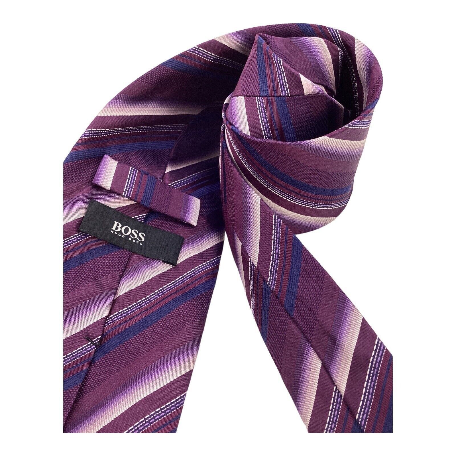 Hugo Boss BOSS HUGO BOSS Purple Striped Luxury Silk Tie Made In Italy Size ONE SIZE - 3 Thumbnail