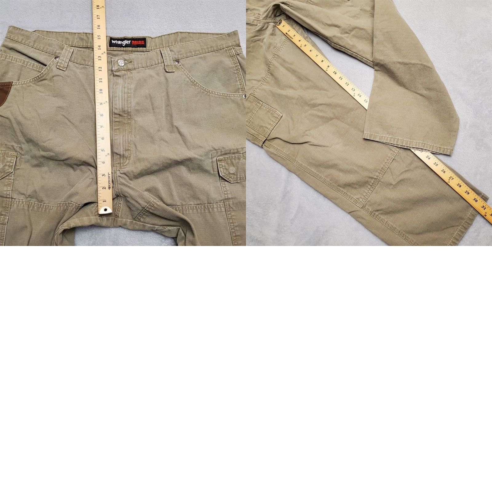 Wrangler Wrangler Pants Mens 42x32 Green Riggs Workwear Carpenter Cargo Ripstop Canvas 5-Pocket Utility Belt Loops Size US 42 / EU 58 - 9 Thumbnail