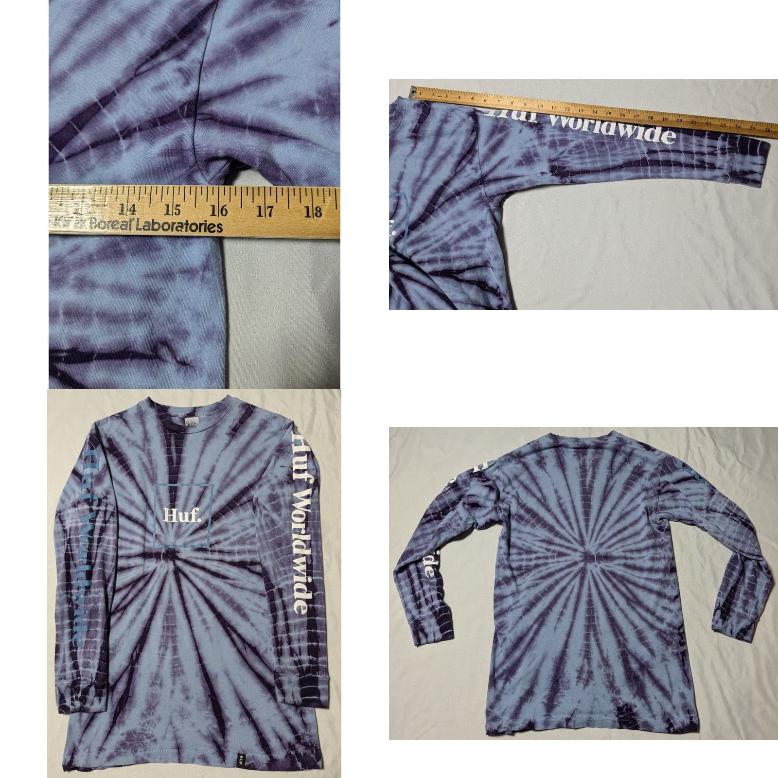Huf HUF WORLDWIDE Men Small Blue Purple Tie Dye Cotton Long Sleeve T-Shirt Size US S / EU 44-46 / 1 - 9 Thumbnail