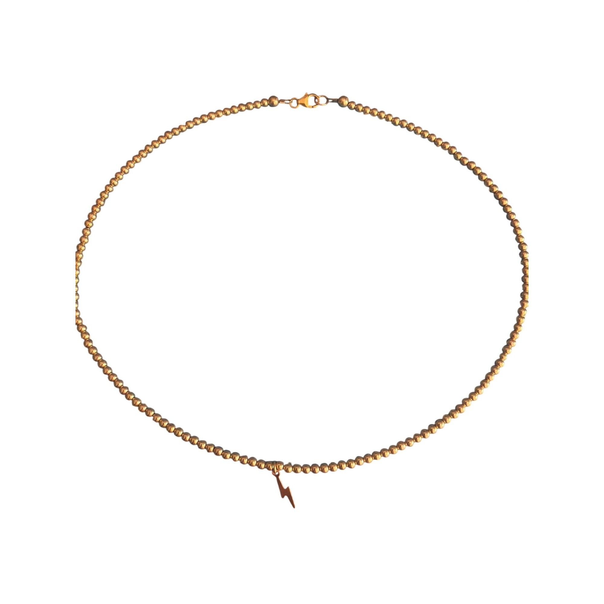 Other 14K Gold Filled Beaded Necklace Lightning Bolt Charm Collar Size ONE SIZE - 4 Thumbnail