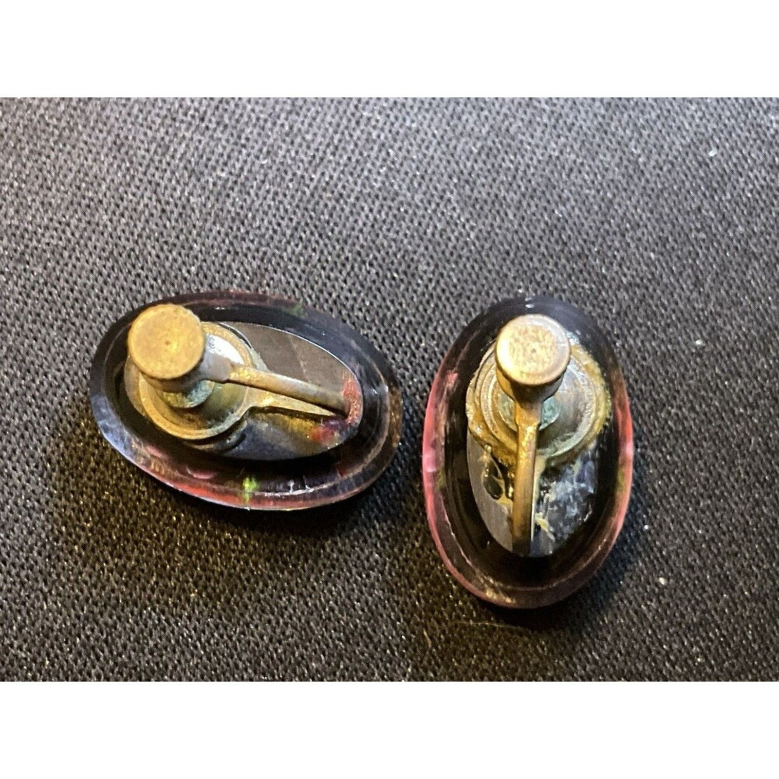 Other Vintage Reverse Carved Roses Under Resin 1930’s Screw Back Size ONE SIZE - 5 Thumbnail