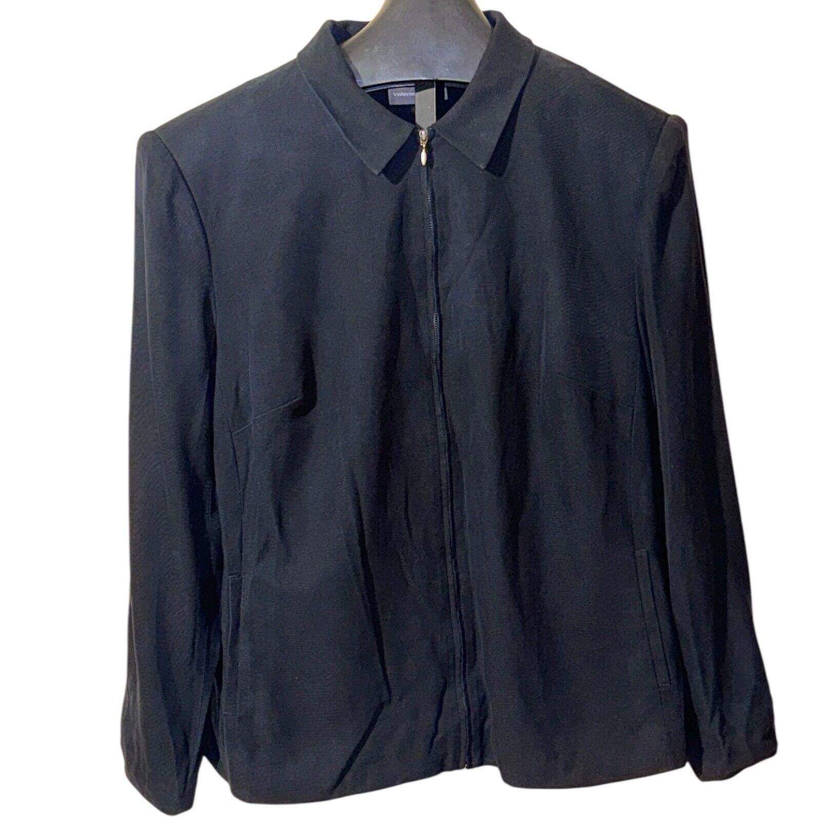 Designer Valerie Stevens Black Silk Zip Up Jackets Sz 20 W Plus Size 3XL / US 20-22 - 1 Thumbnail