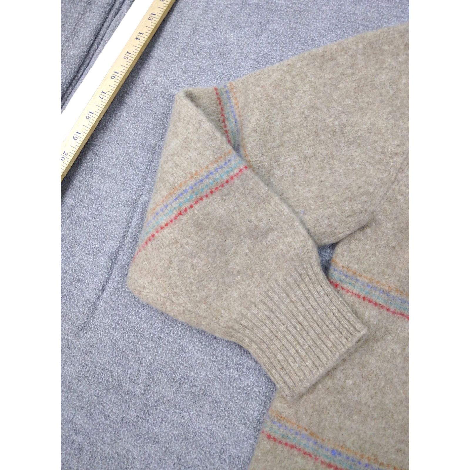 Vintage Damon Womens M Beige Stripe 100% Merino Wool Pullover 3/4 Sleeve V-Neck Sweater Size M / US 6-8 / IT 42-44 - 3 Thumbnail