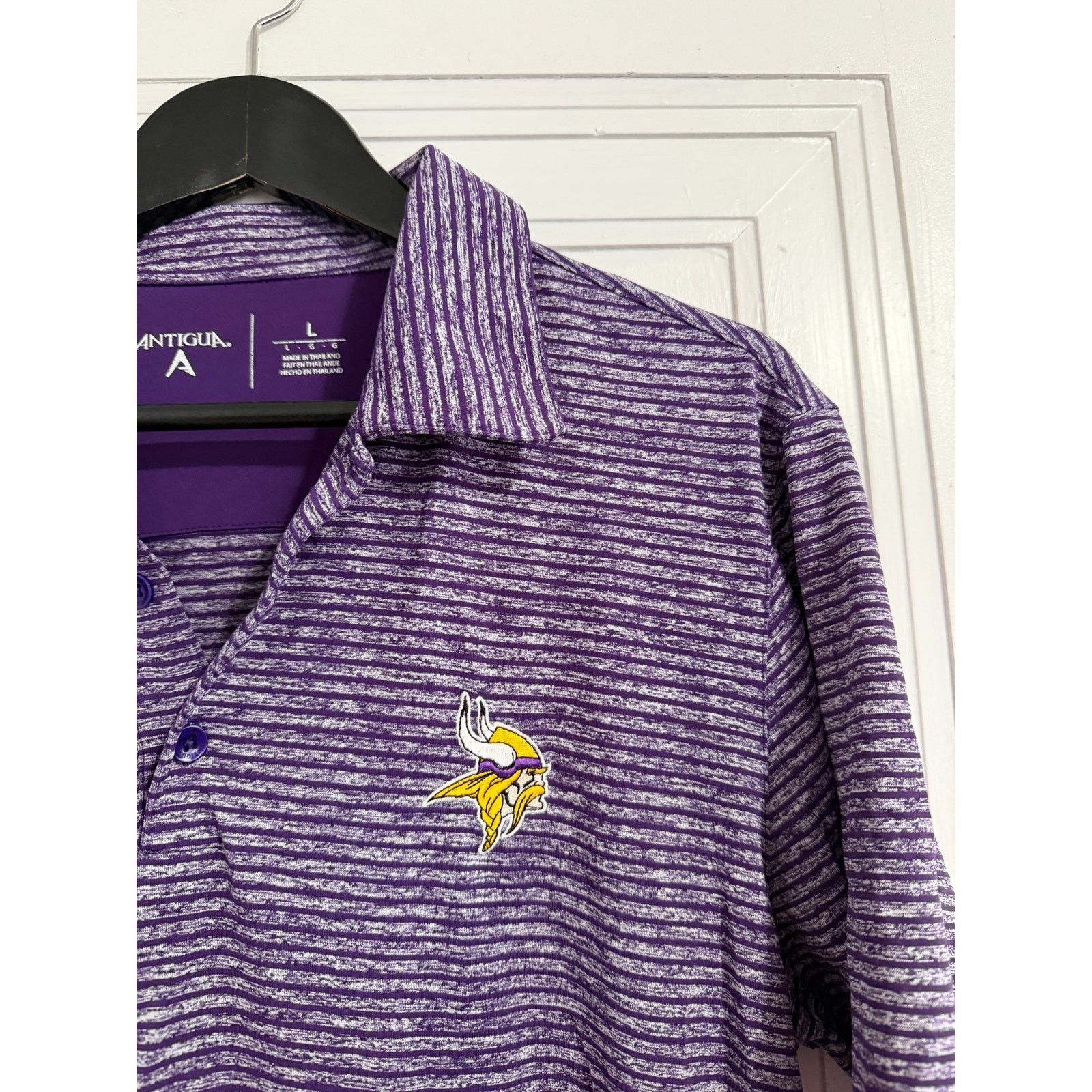 Antigua Minnesota Vikings Purple Striped Golf Polo Men's Size Large Size US L / EU 52-54 / 3 - 2 Thumbnail