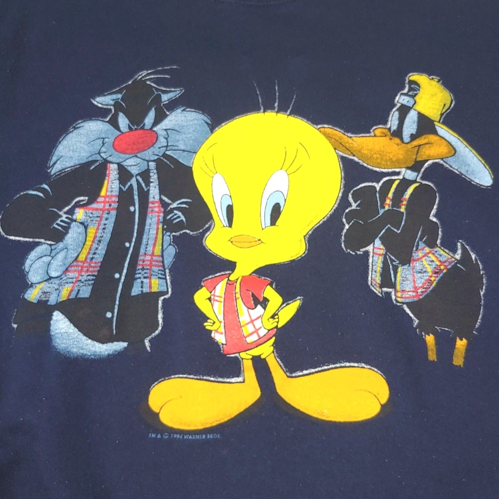 Vintage VINTAGE Looney Tunes Sweatshirt XL Blue Crew Neck 1990s Daffy Sylvester Tweety 90s Cartoon Graphic Print Mens Size US XL / EU 56 / 4 - 2 Thumbnail