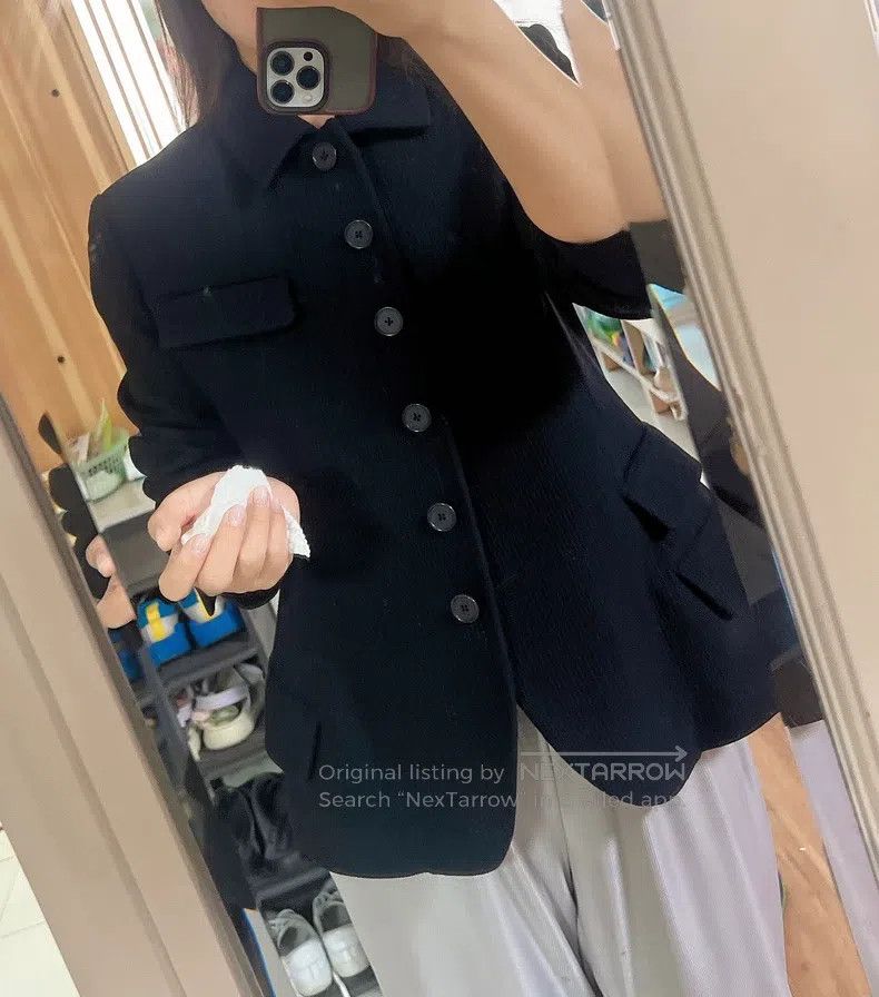 Hermes Hermes Silk Lined Wool Jacket, Black with Yellow Silk Ribb Size S / US 4 / IT 40 - 1 Thumbnail