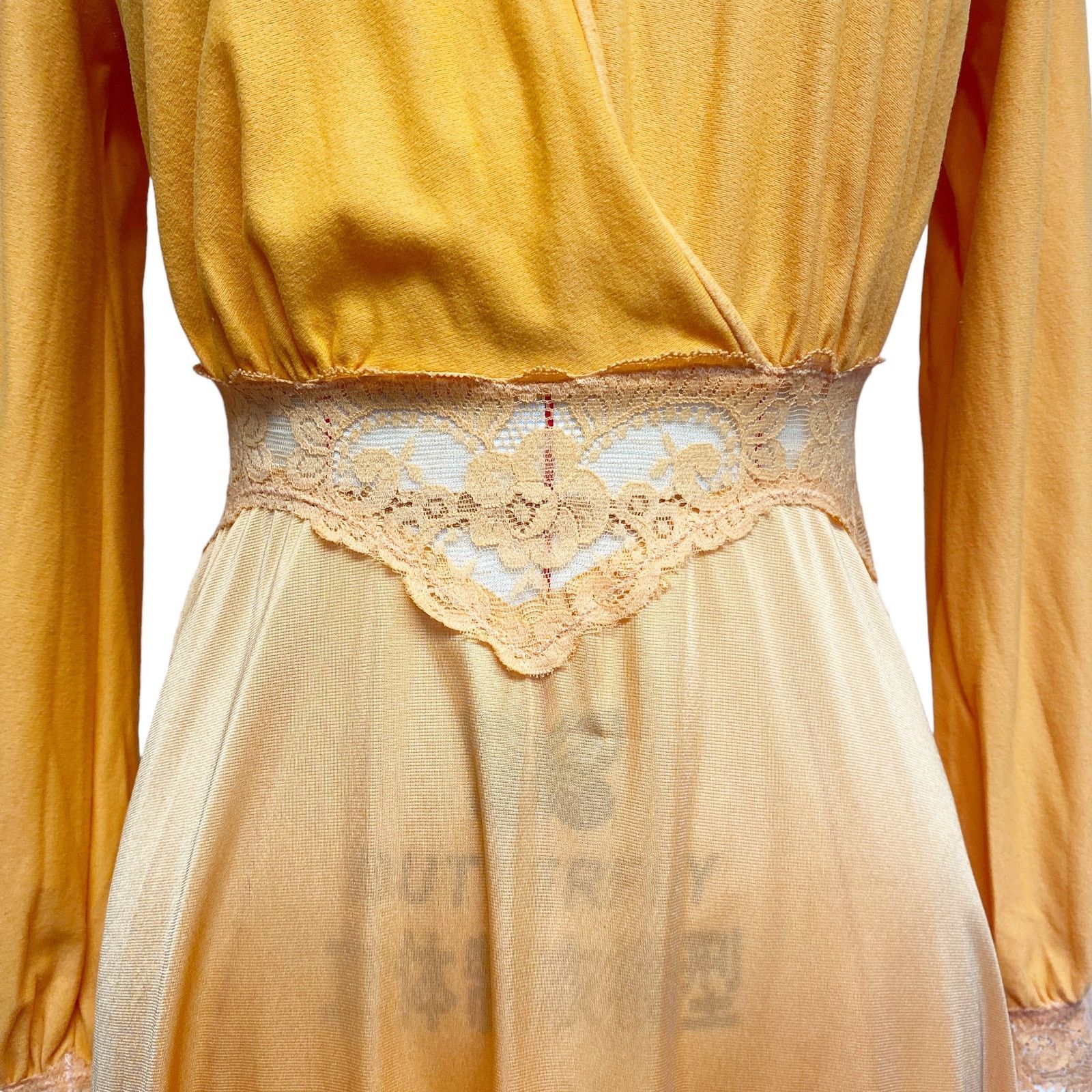 Vintage Vintage Orange Lace Detail Long Sleeve Maxi Slip Dress Size ONE SIZE - 4 Thumbnail