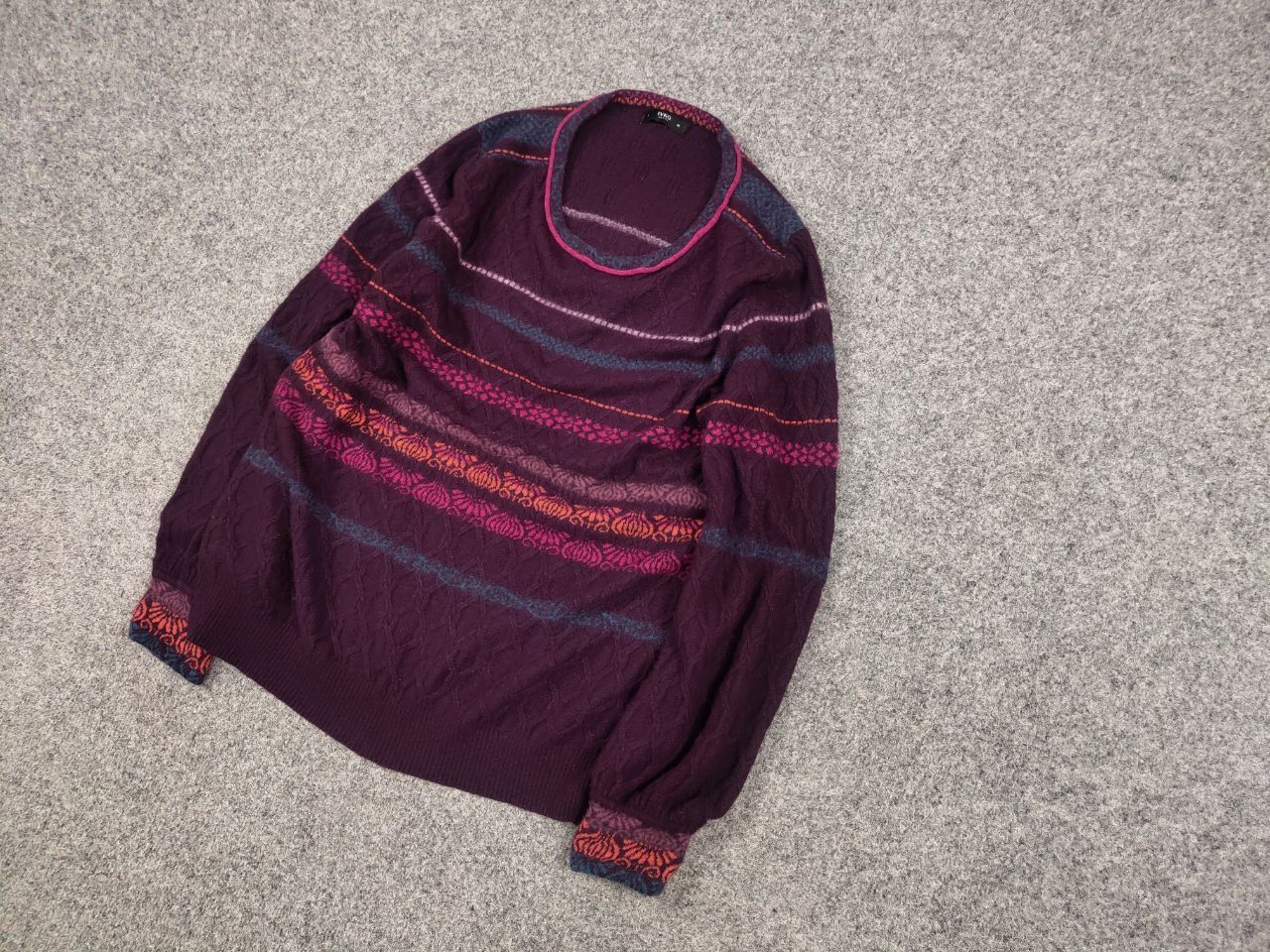 Japanese Brand Ivko Structure pullover pattern Wool blackberry Sweater Size L / US 10 / IT 46 - 3 Thumbnail