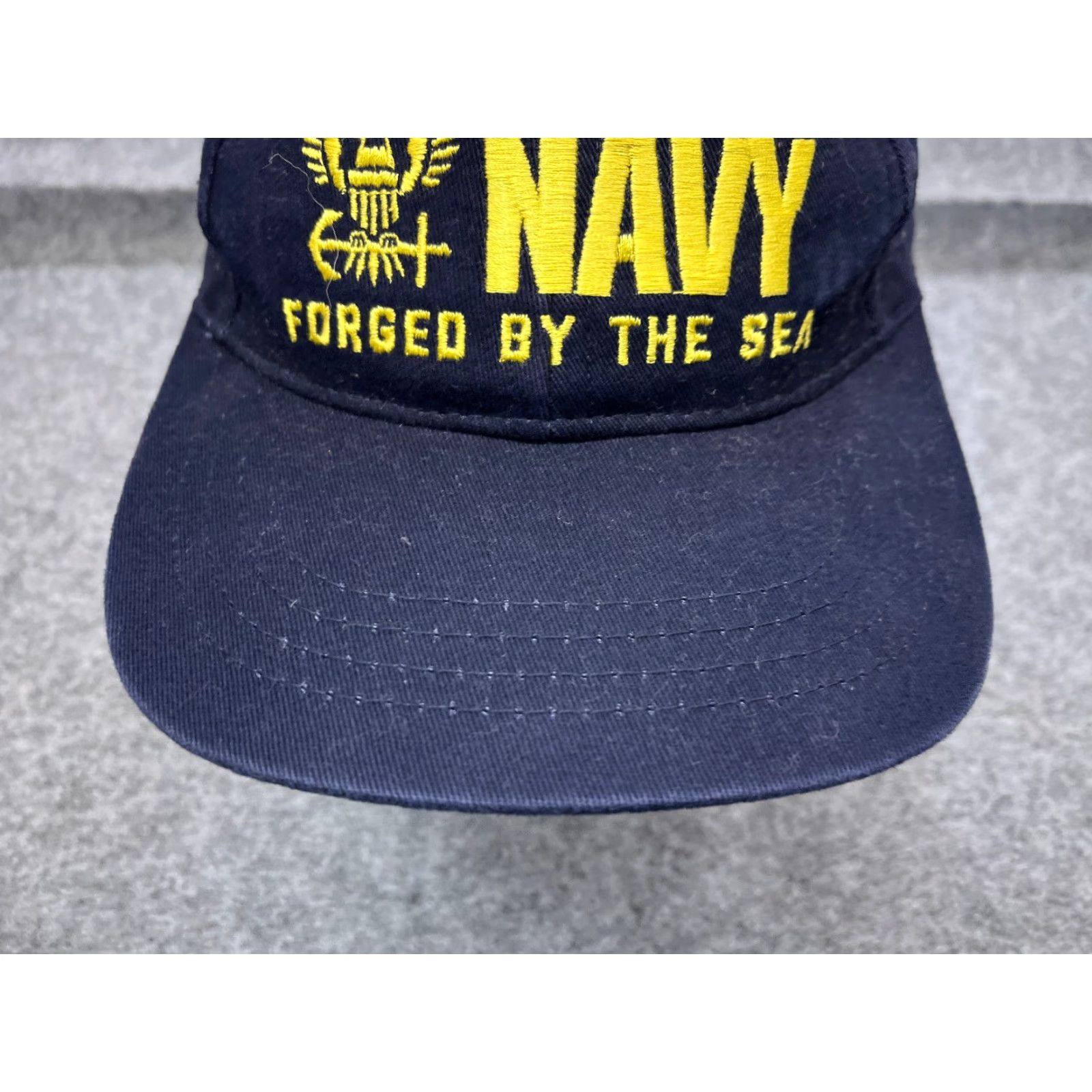 Vintage America's Navy Hat Cap Made USA One Size Adult Blue Yellow Cotton Strap Back Size ONE SIZE - 3 Thumbnail