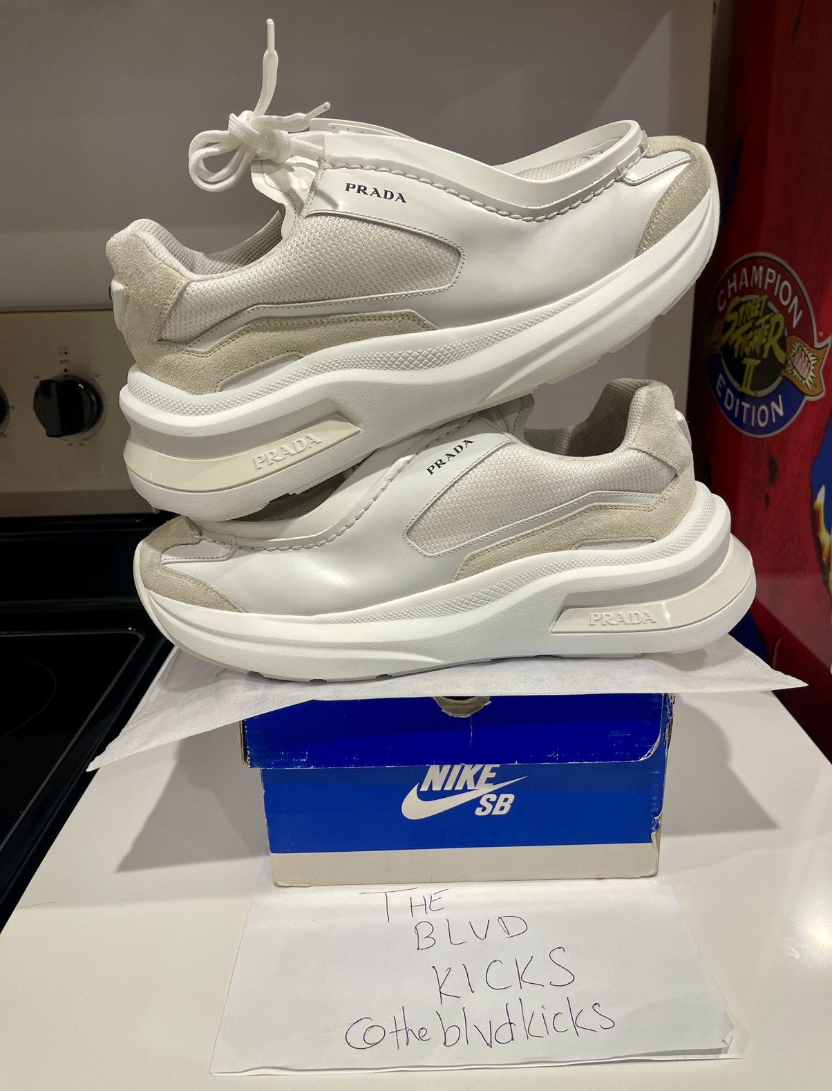 Prada Prada Systeme Brushed Leather Sneaker “White” Size US 10.5 / EU 43-44 - 3 Thumbnail