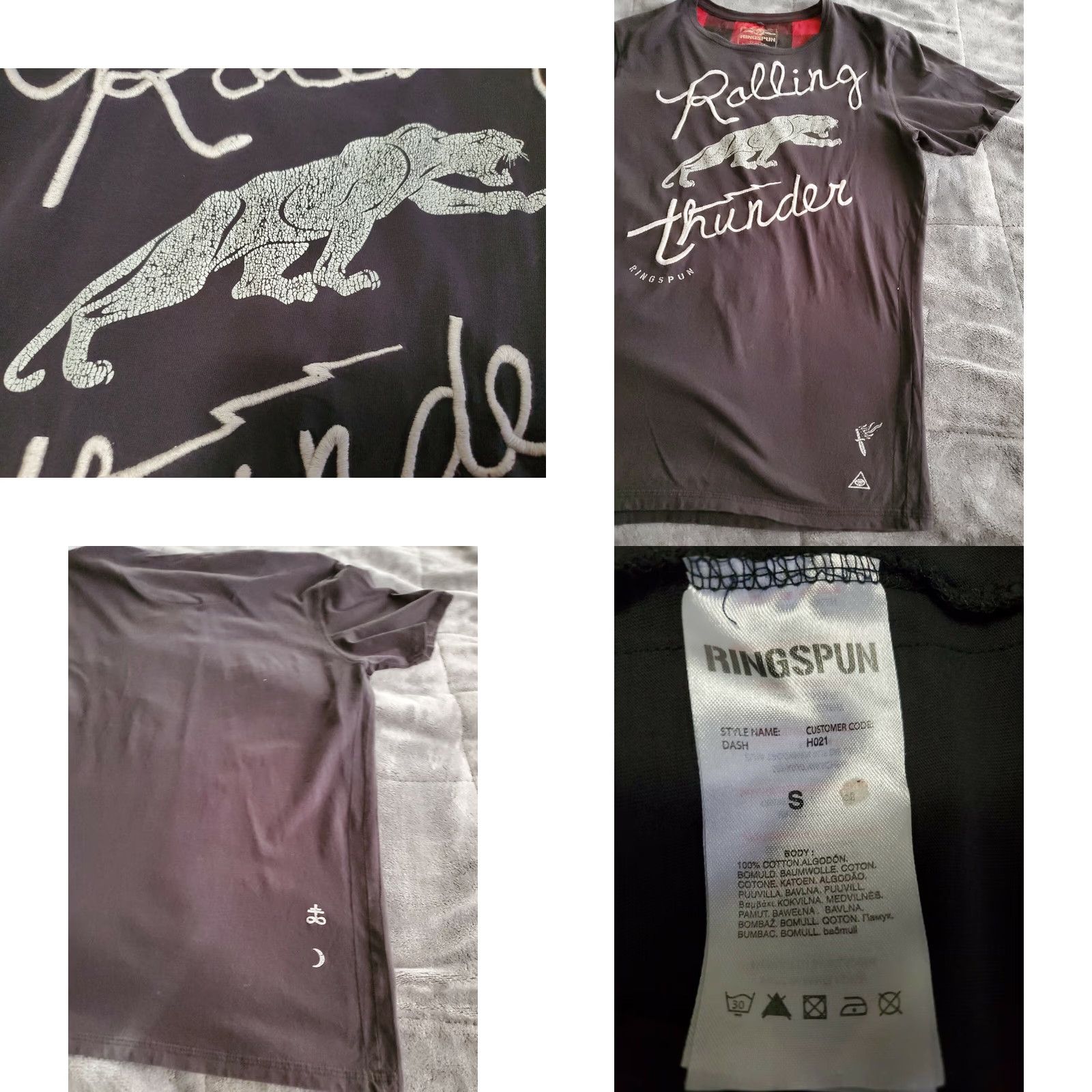Vintage Ringspun Rolling Thunder DASH Embroidered Short Sleeve T-Shirt Unisex Adults S Gray 100% Cotton Graphic Tee Biker All Seasons Regular Size US S / EU 44-46 / 1 - 8 Thumbnail