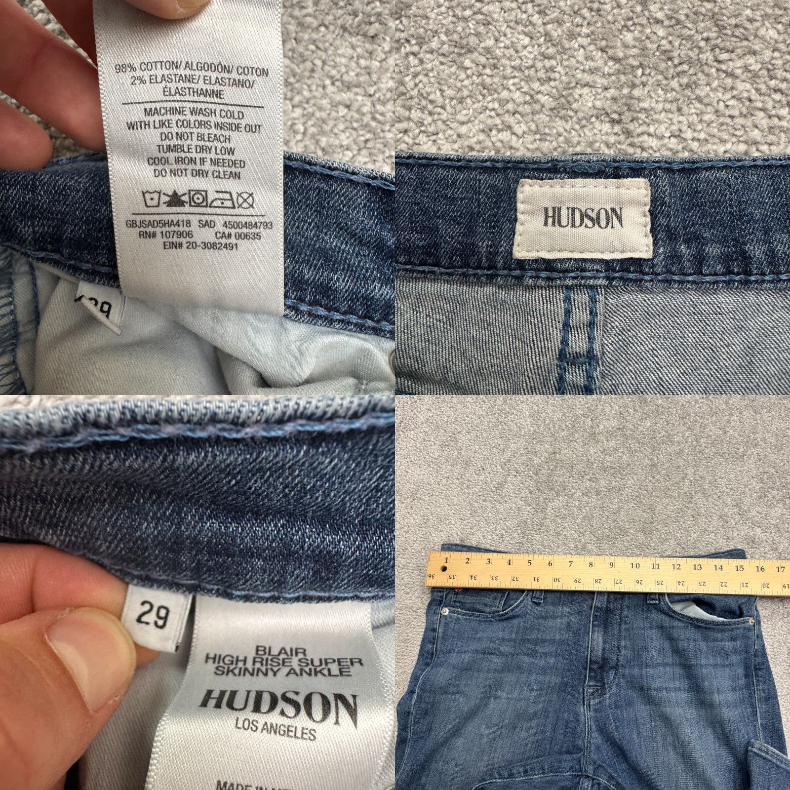 Hudson VINTAGE Hudson Women’s Skinny Jeans 30x27 High Rise Ankle Denim Medium Wash Streetwear 90s Size 29" - 8 Thumbnail