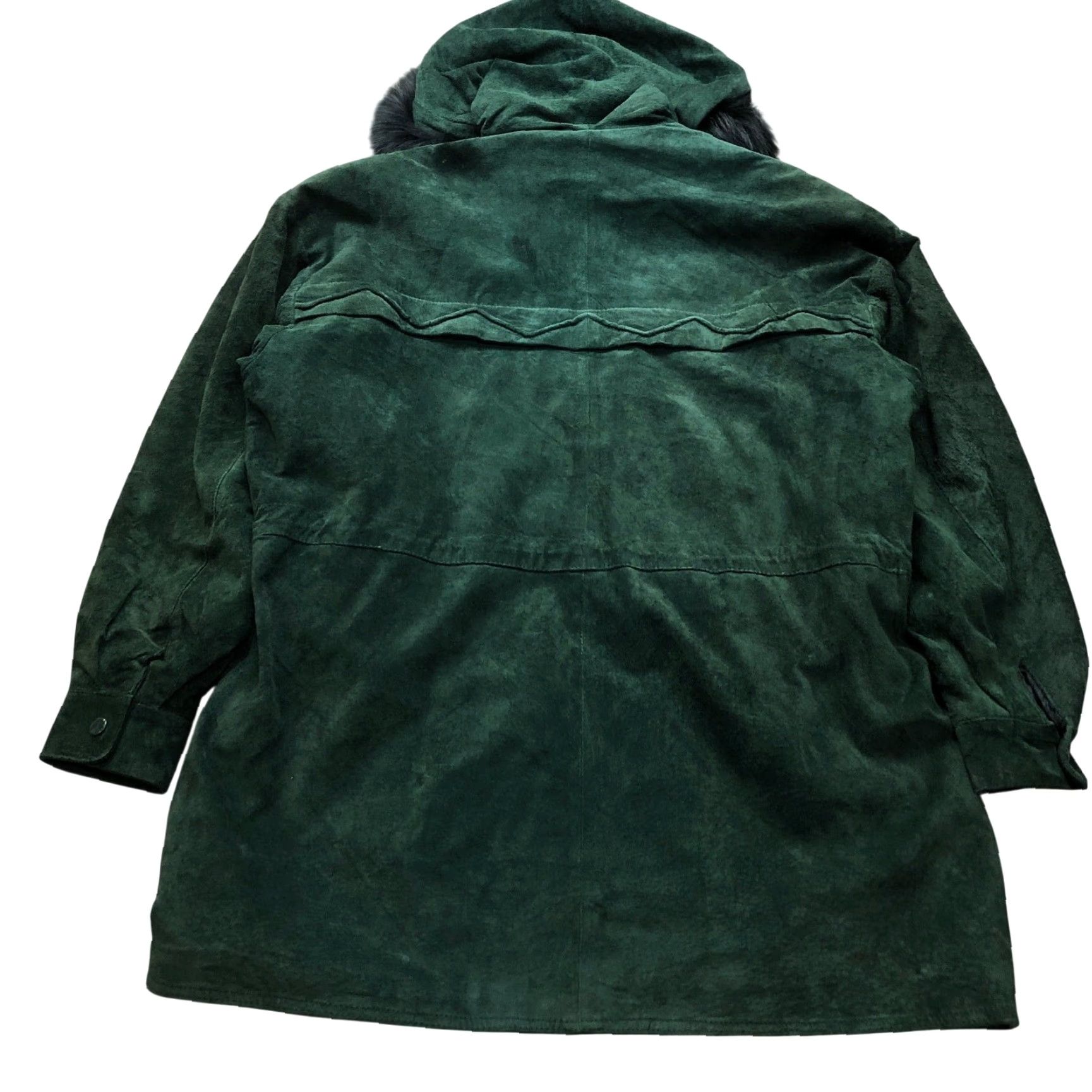 Vintage VINTAGE ADA Suede Leather Parka Coat Womens Medium M Long Sleeve Fur Trim Green Jacket/Coat Quietly Size M / US 6-8 / IT 42-44 - 4 Thumbnail